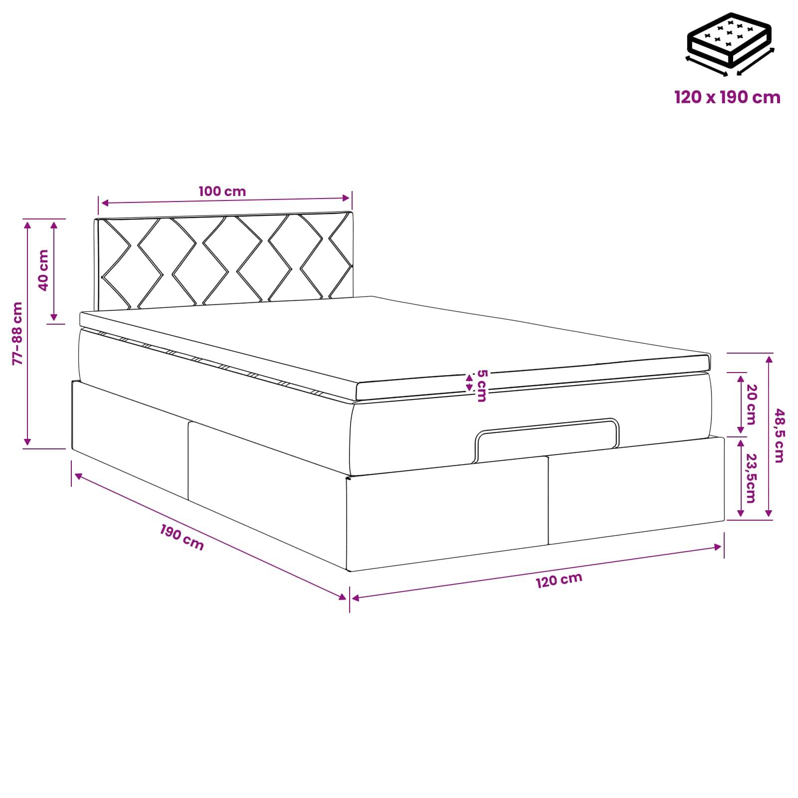 vidaXL Ottoman-Bett mit Matratze und LED Schwarz 120 x 190 cm Samt
