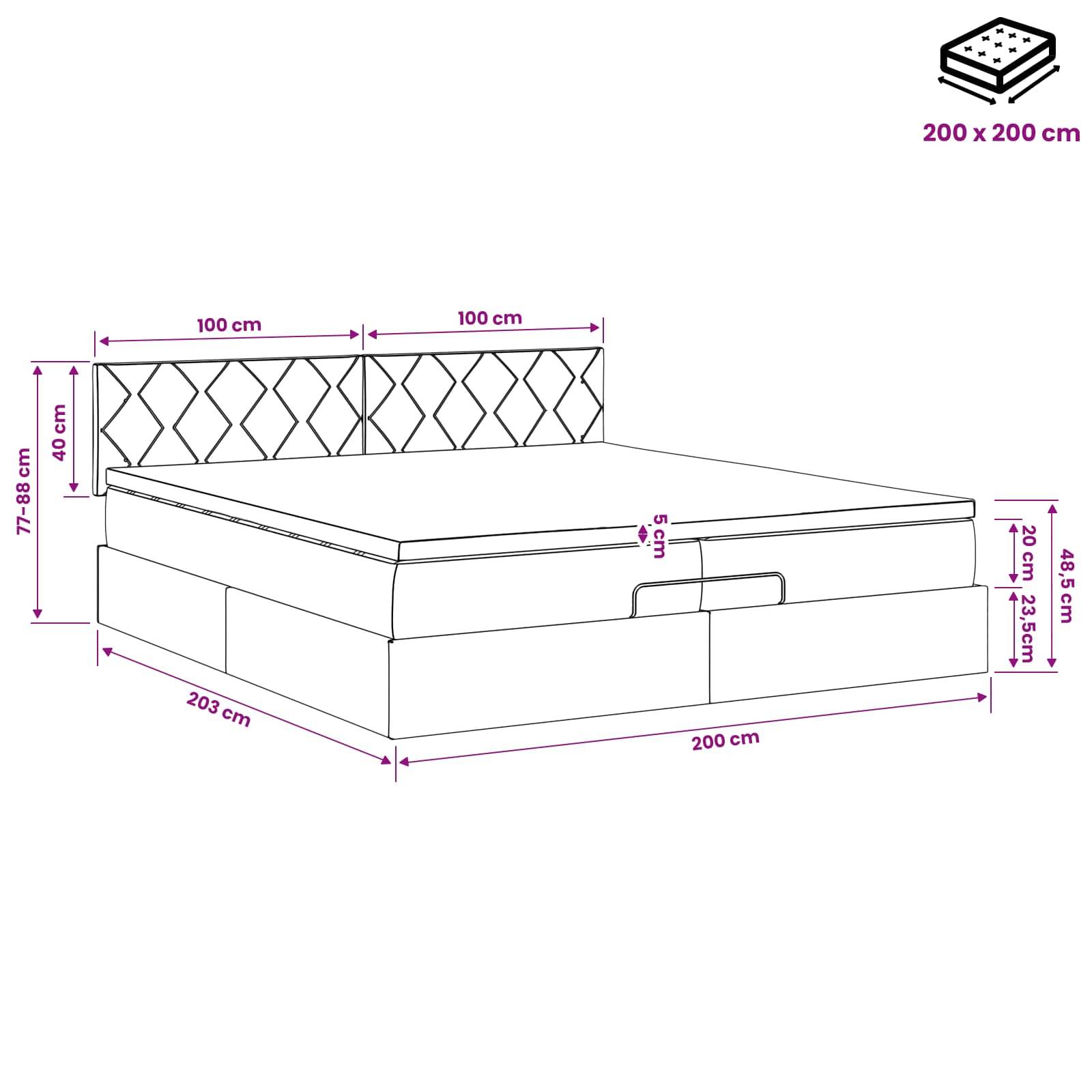 vidaXL Ottoman-Bett mit Matratze und LED Schwarz 200 x 200 cm Stoff
