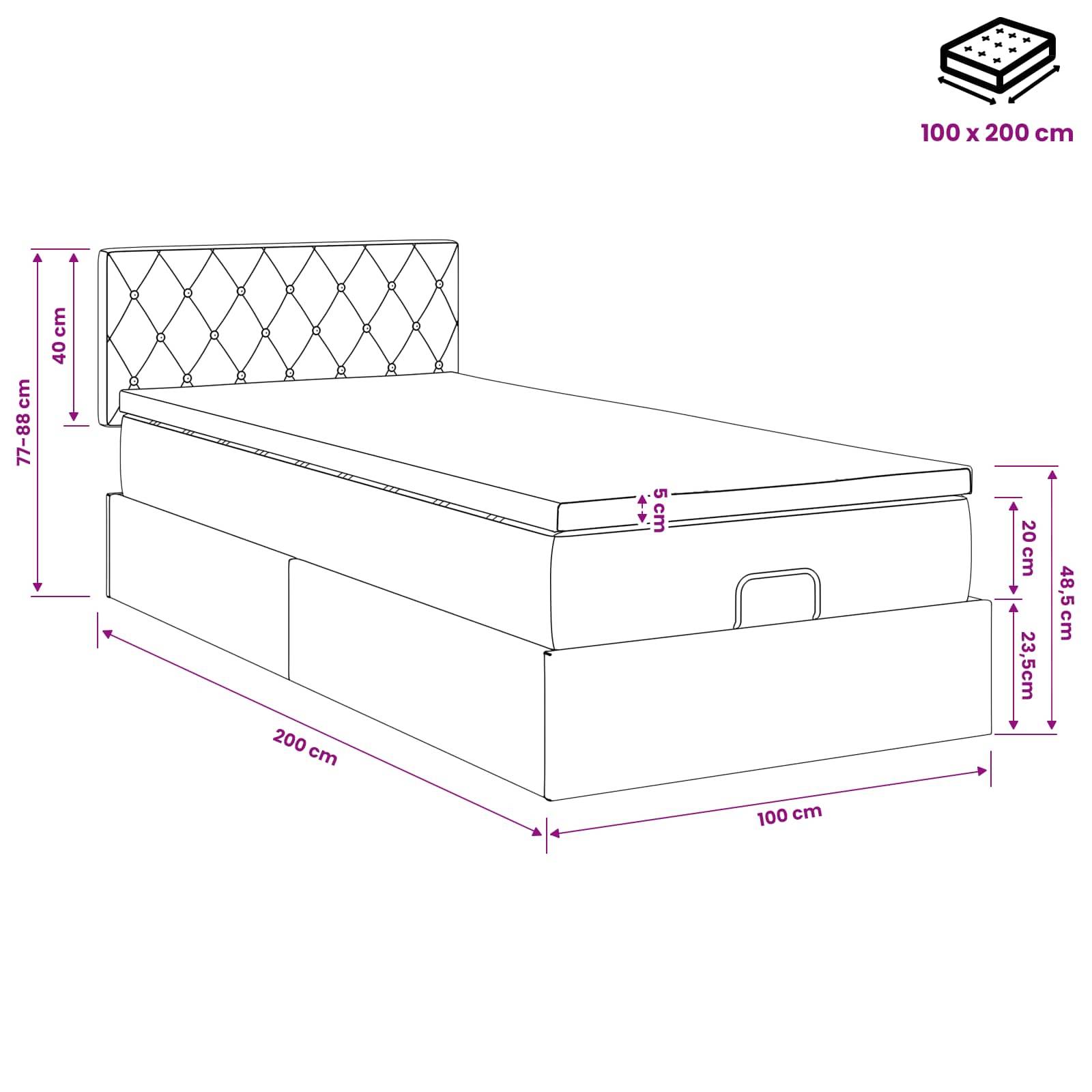vidaXL Ottoman Bett mit Matratze Dunkelblau 100 x 200 cm Samt