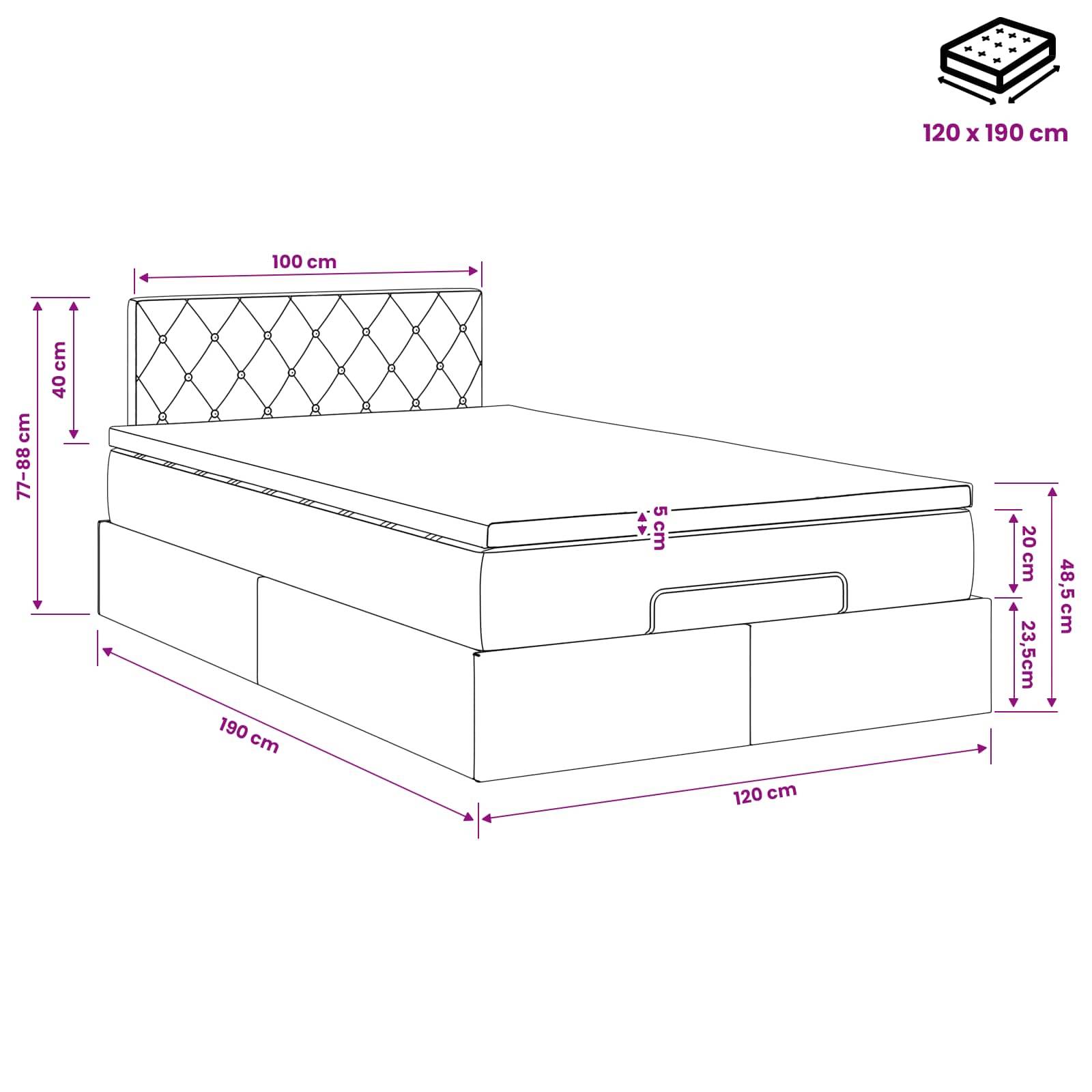 vidaXL Ottoman-Bett mit Matratze und LED Dunkelgrün 120 x 190 cm Samt