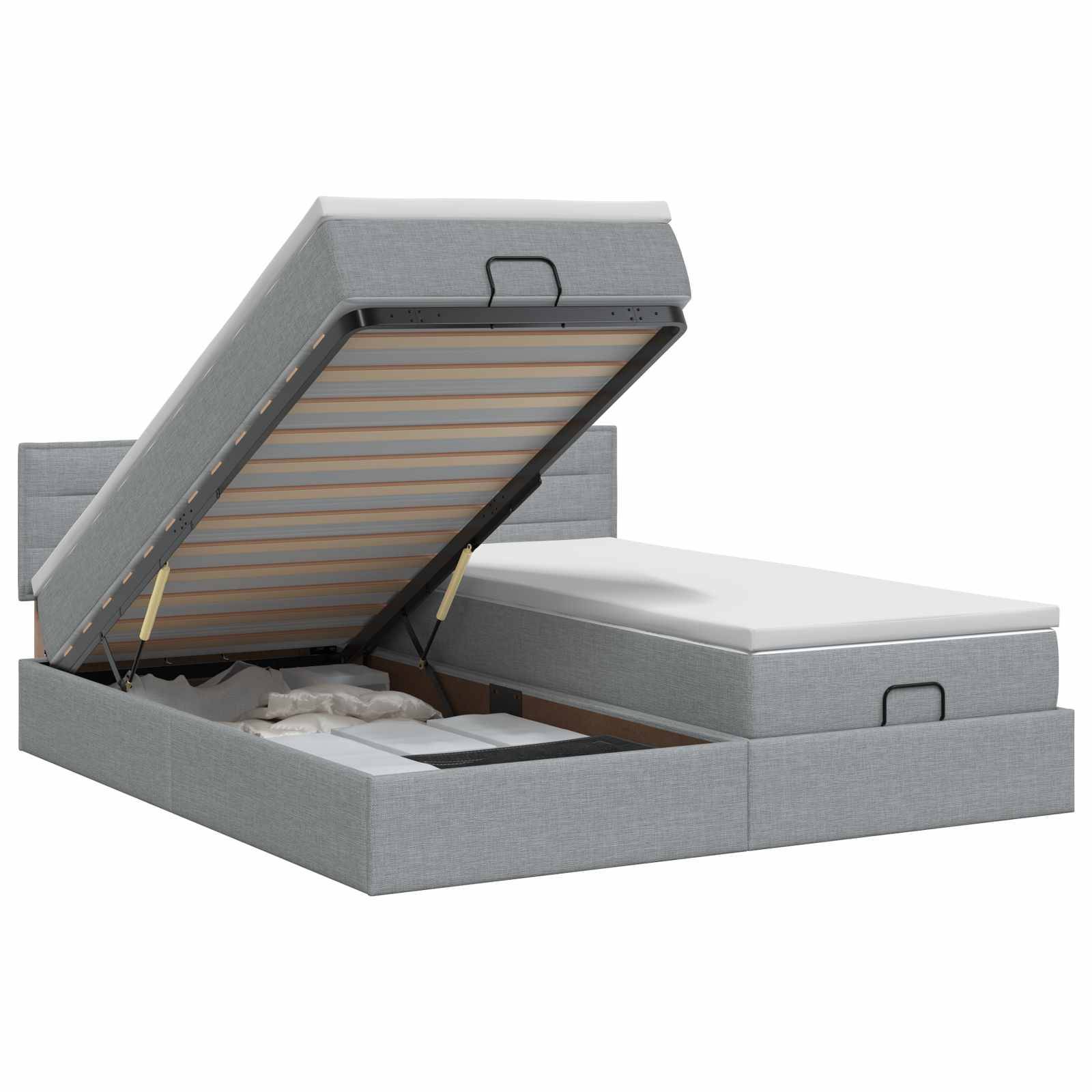 vidaXL Ottoman Bett mit Matratze mit Kopfteil 2 pcs Hellgrau Stoff