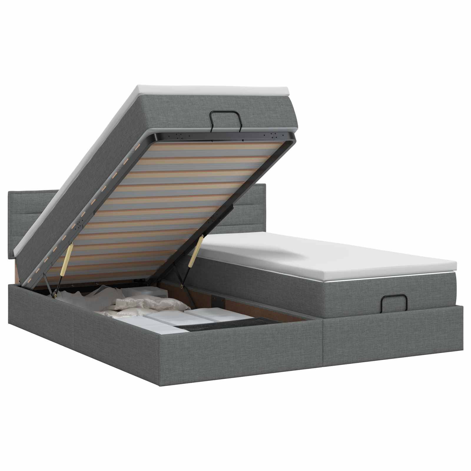 vidaXL Ottoman Bett mit Matratze mit Kopfteil 2 stk. Dunkelgrau Stoff