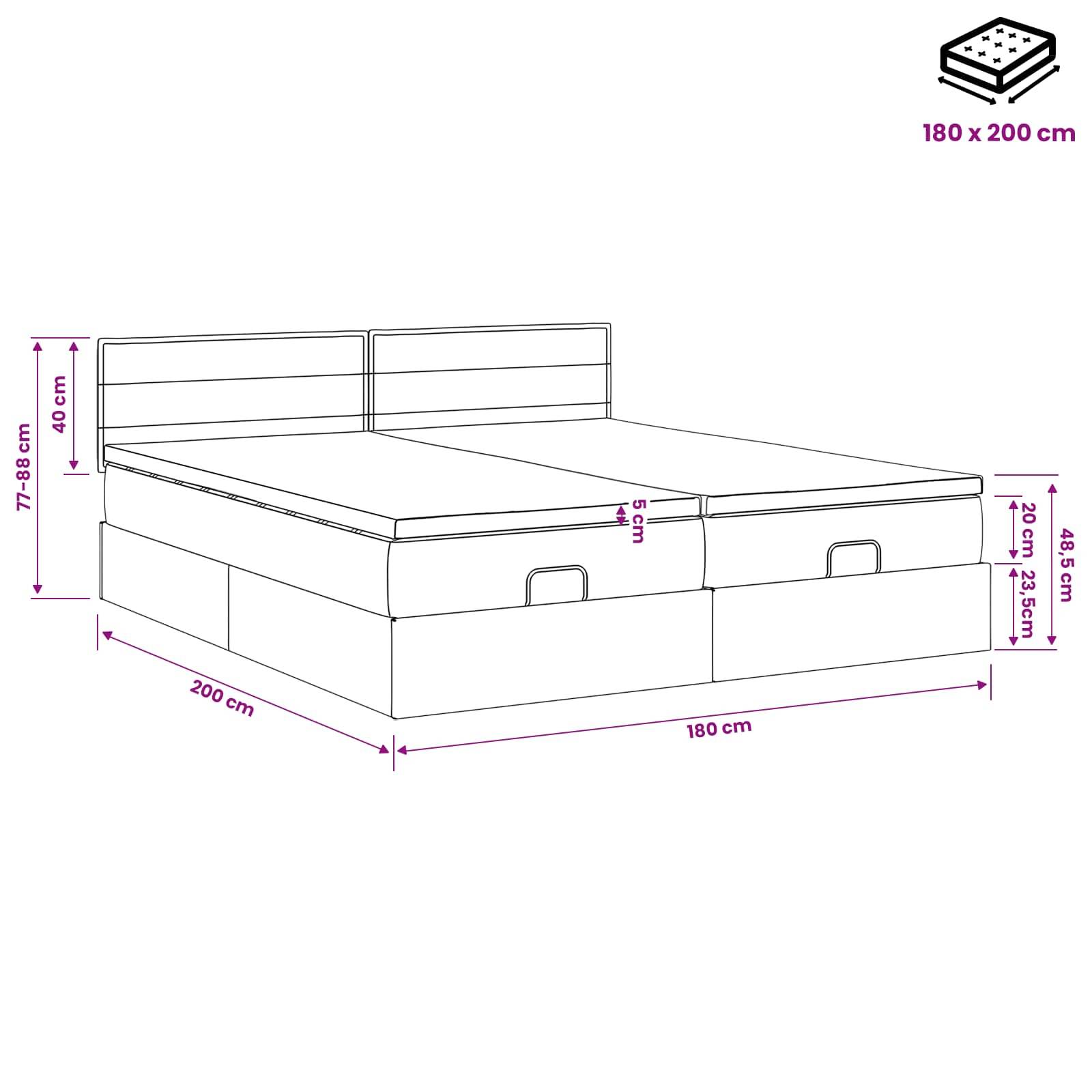 vidaXL Ottoman Bett mit Matratze mit Kopfteil 2 pcs Schwarz Stoff