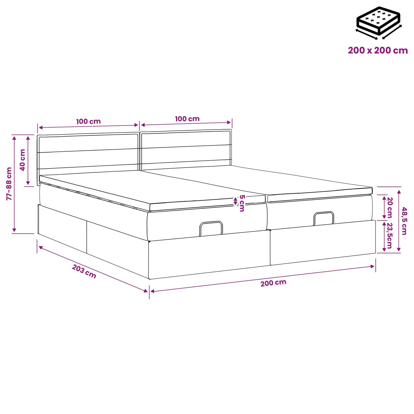 vidaXL Ottoman-Bett mit Matratze und LED Dunkelgrau 200 x 200 cm Stoff