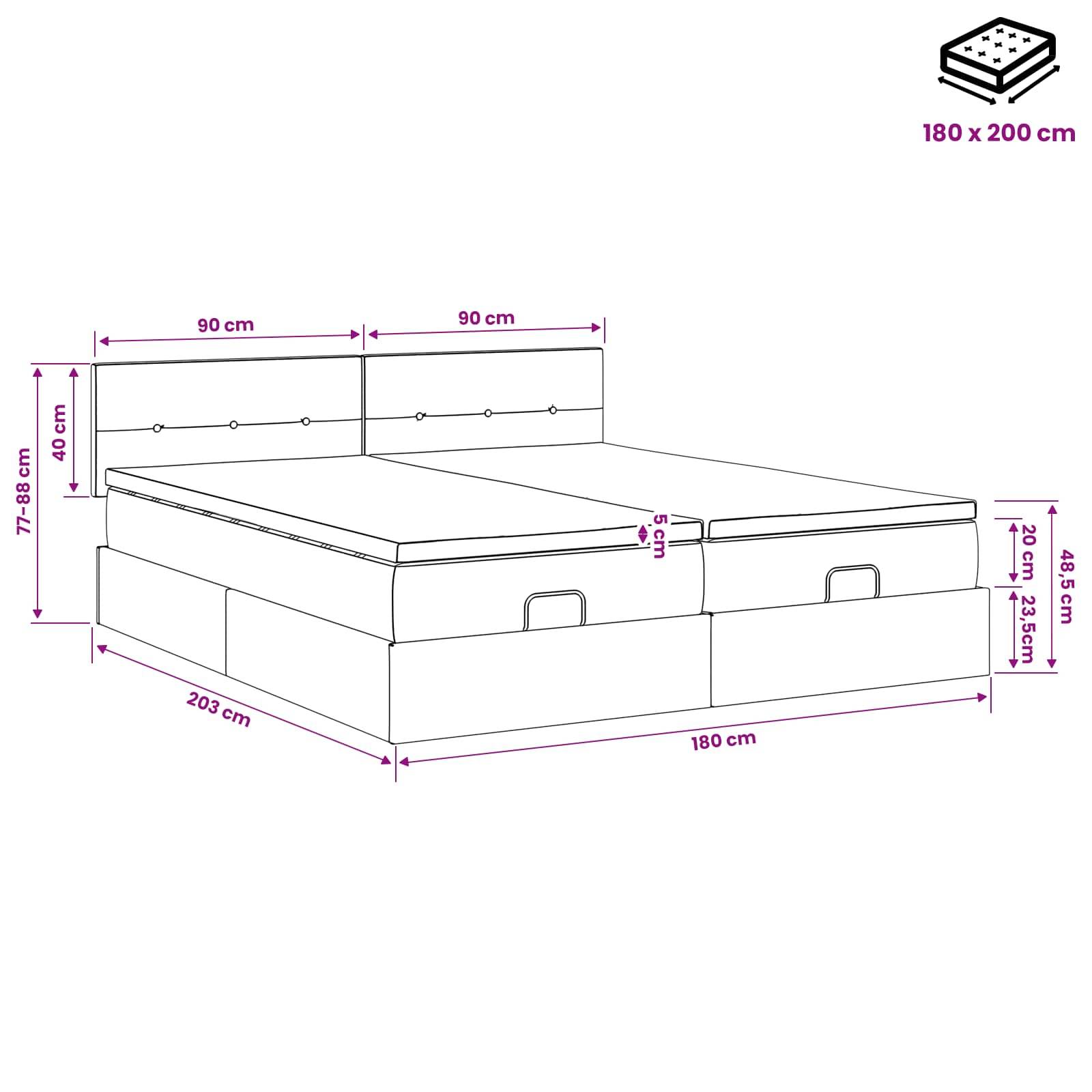 vidaXL Ottoman-Bett mit Matratze und LED Dunkelblau 180 x 200 cm Samt