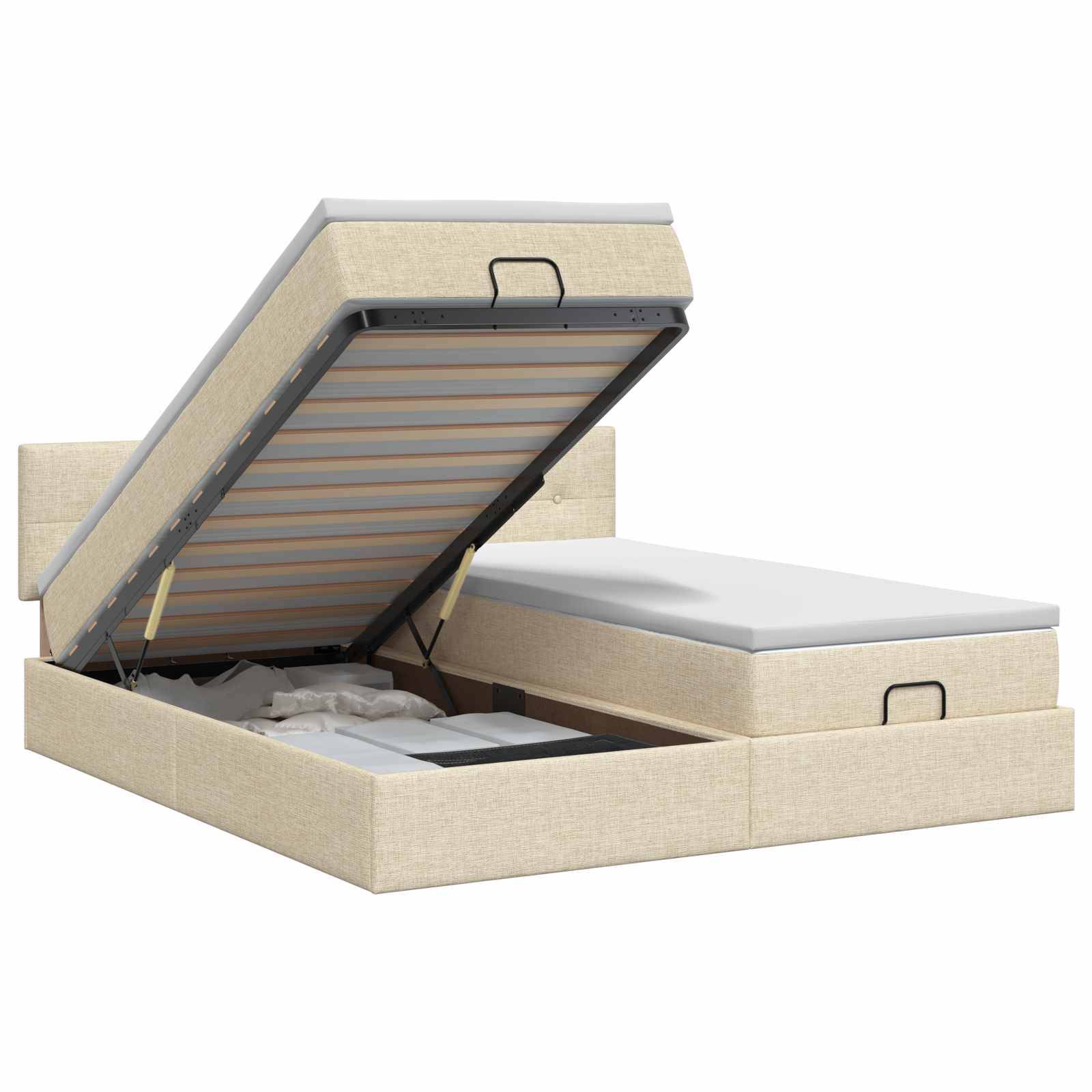 vidaXL Ottoman Bett mit Matratze mit Kopfteil 2 Stk. Creme Stoff