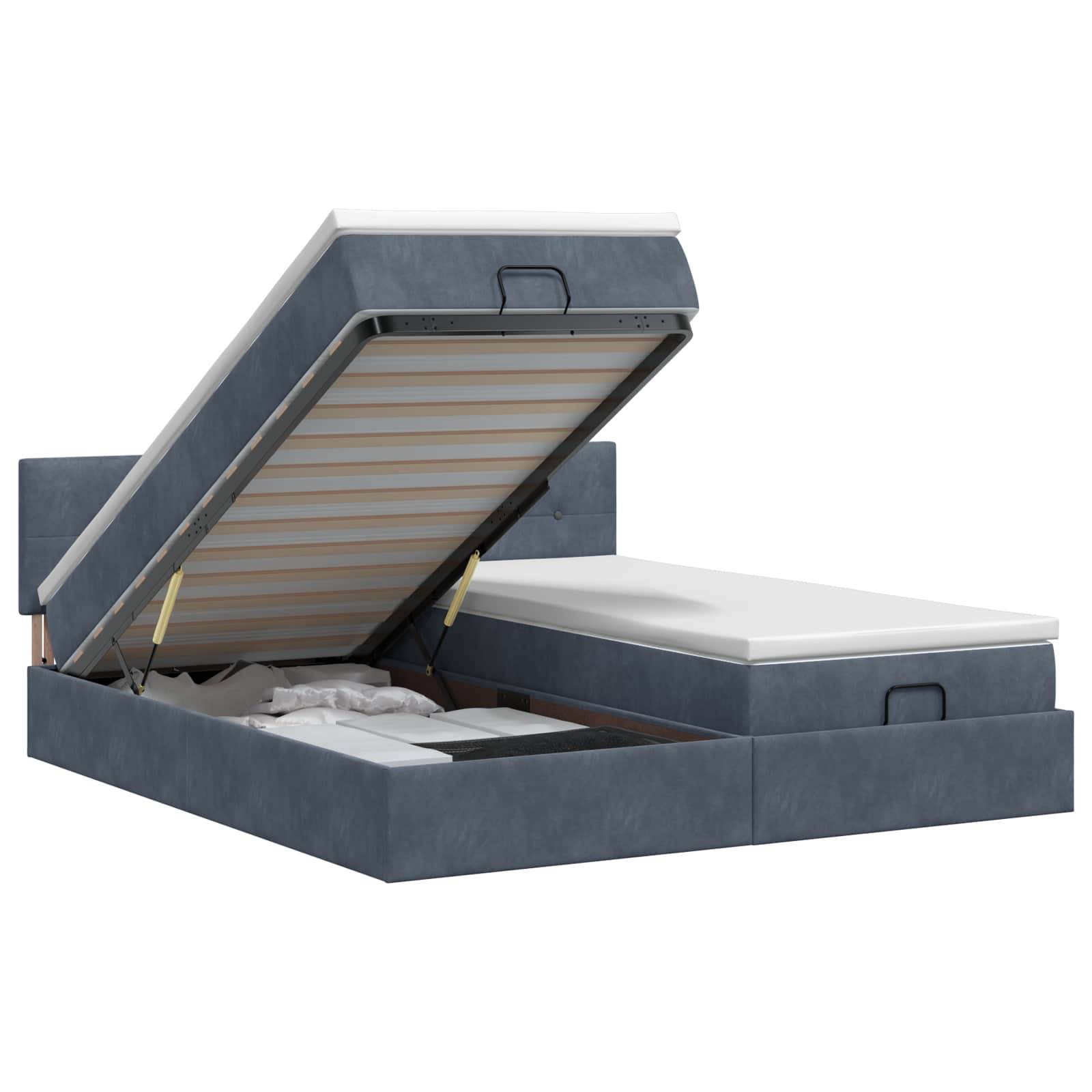 vidaXL Ottoman Bett mit Matratze mit Kopfteil 2 Stk. Dunkelgrau Samt