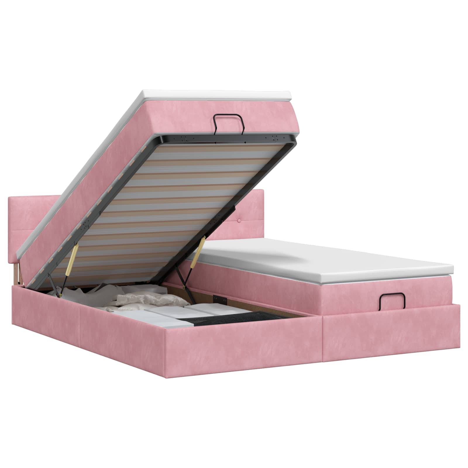 vidaXL Ottoman Bett mit Matratze mit Kopfteil 2 Stk. Rosa Samt
