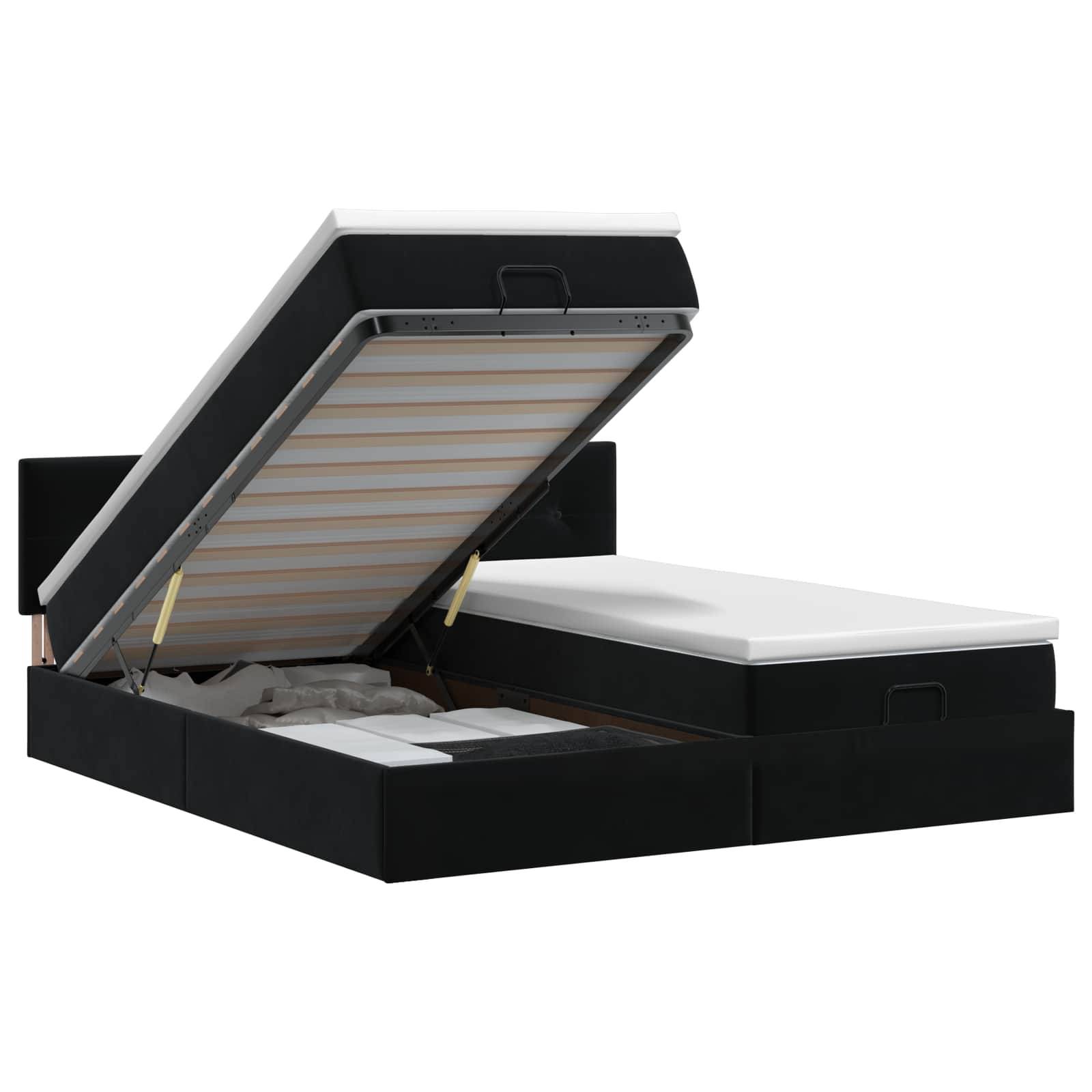vidaXL Ottoman Bett mit Matratze mit Kopfteil 2 Stk. Schwarz Samt
