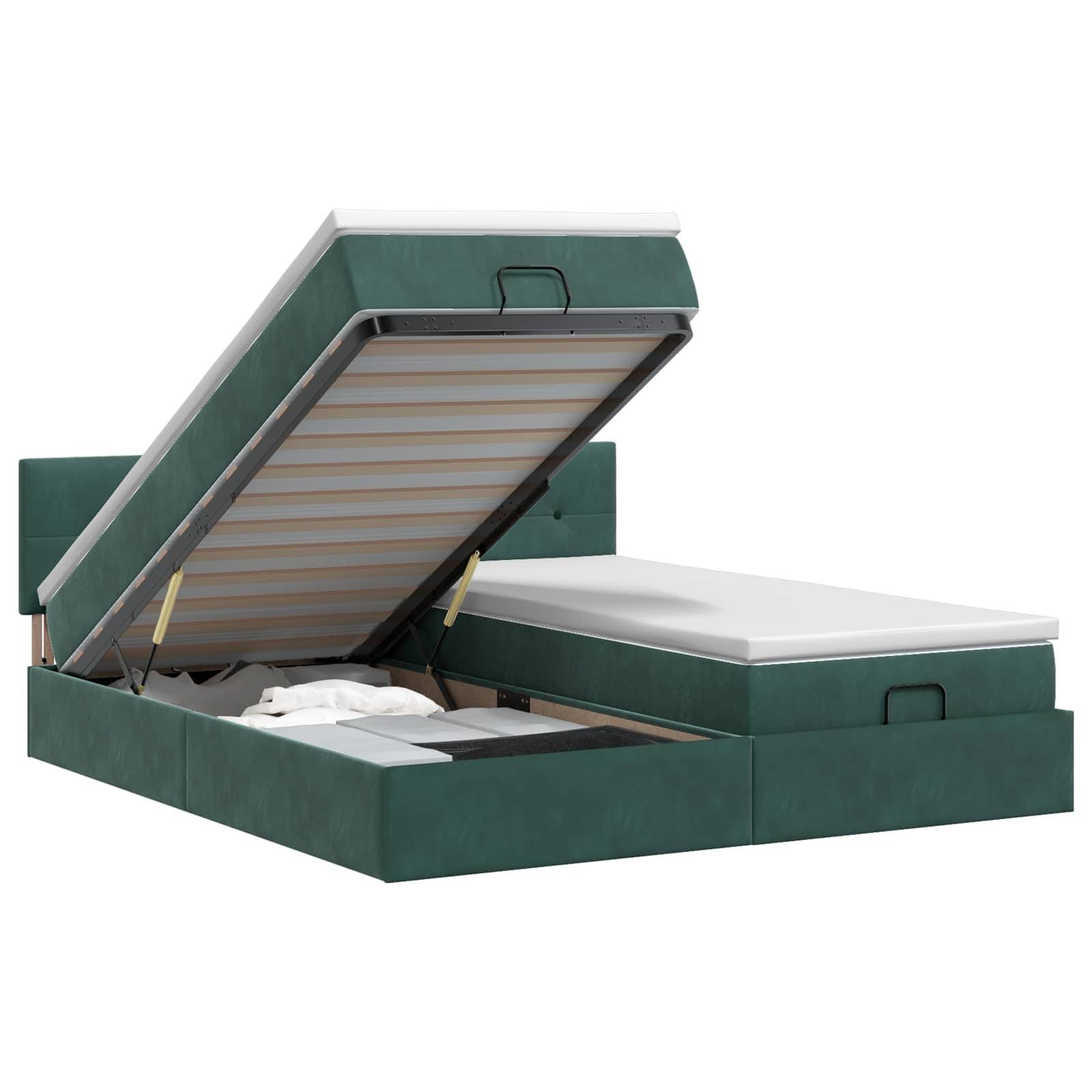 vidaXL Ottoman Bett mit Matratze mit Kopfteil 2 Stk. Dunkelgrün Samt