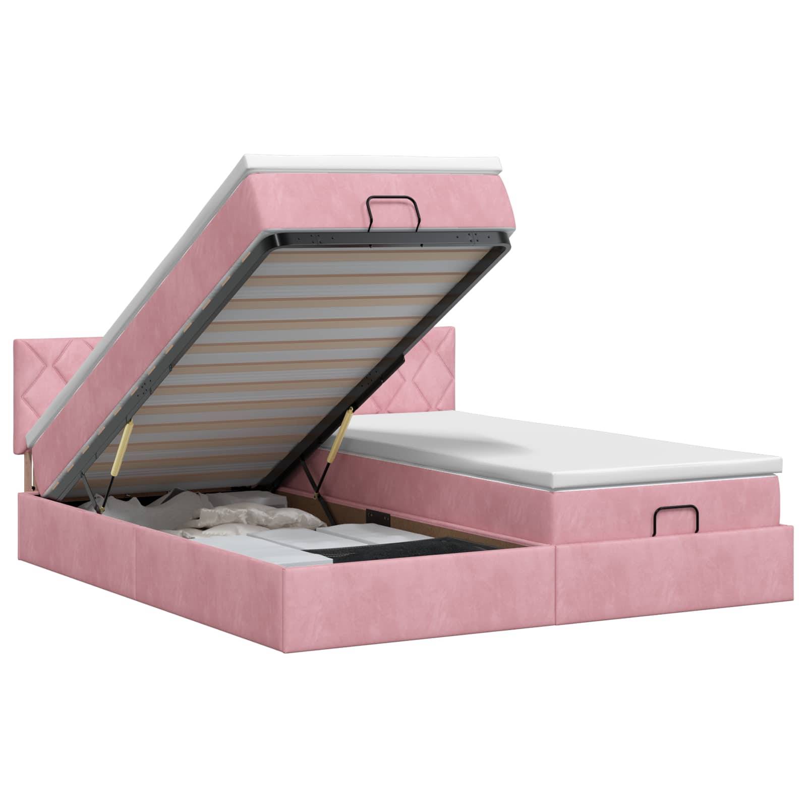 vidaXL Ottoman Bett mit Matratze mit Kopfteil 2 Stk. Rosa Samt