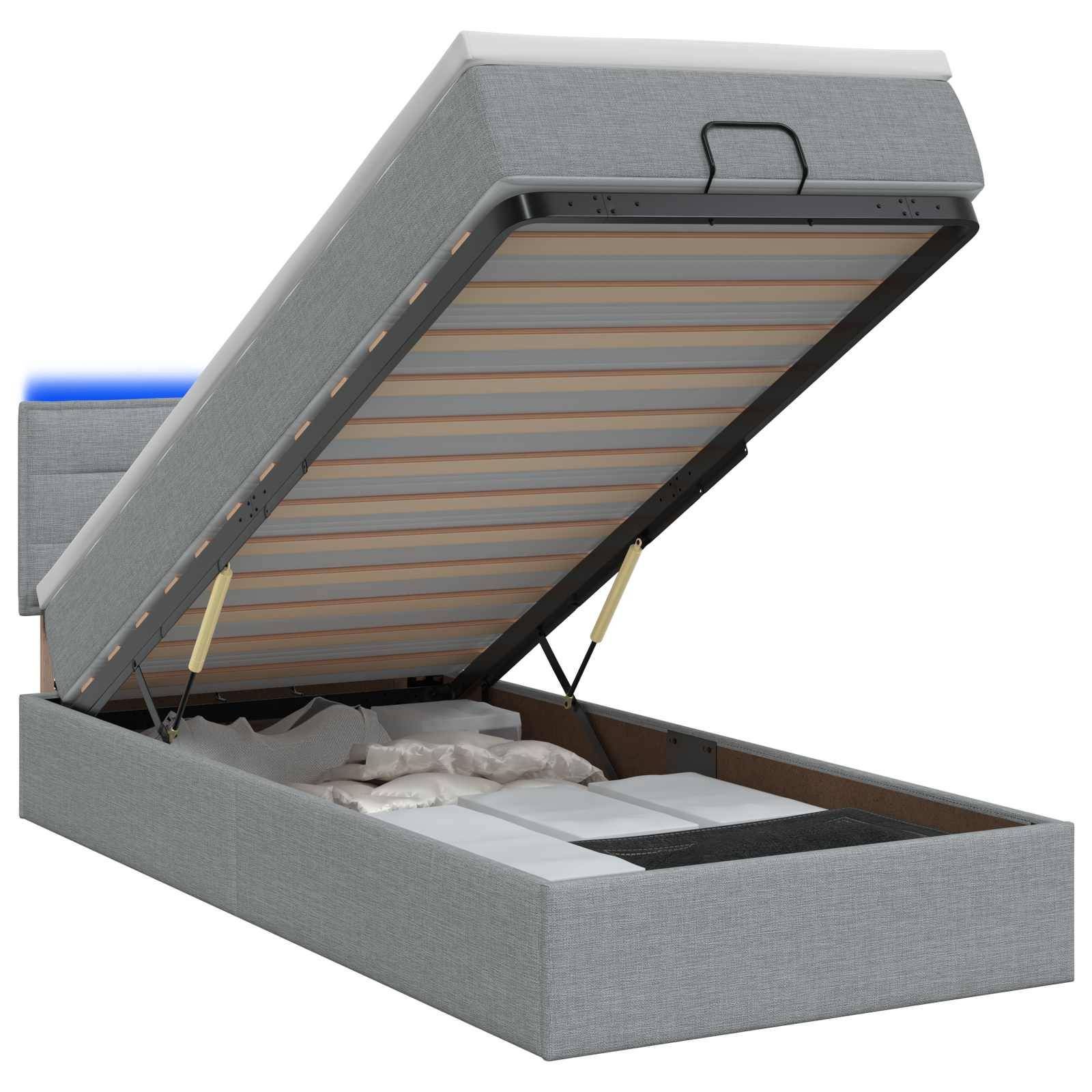 vidaXL Ottoman-Bett mit Matratze und LED Hellgrau 80 x 200 cm Stoff