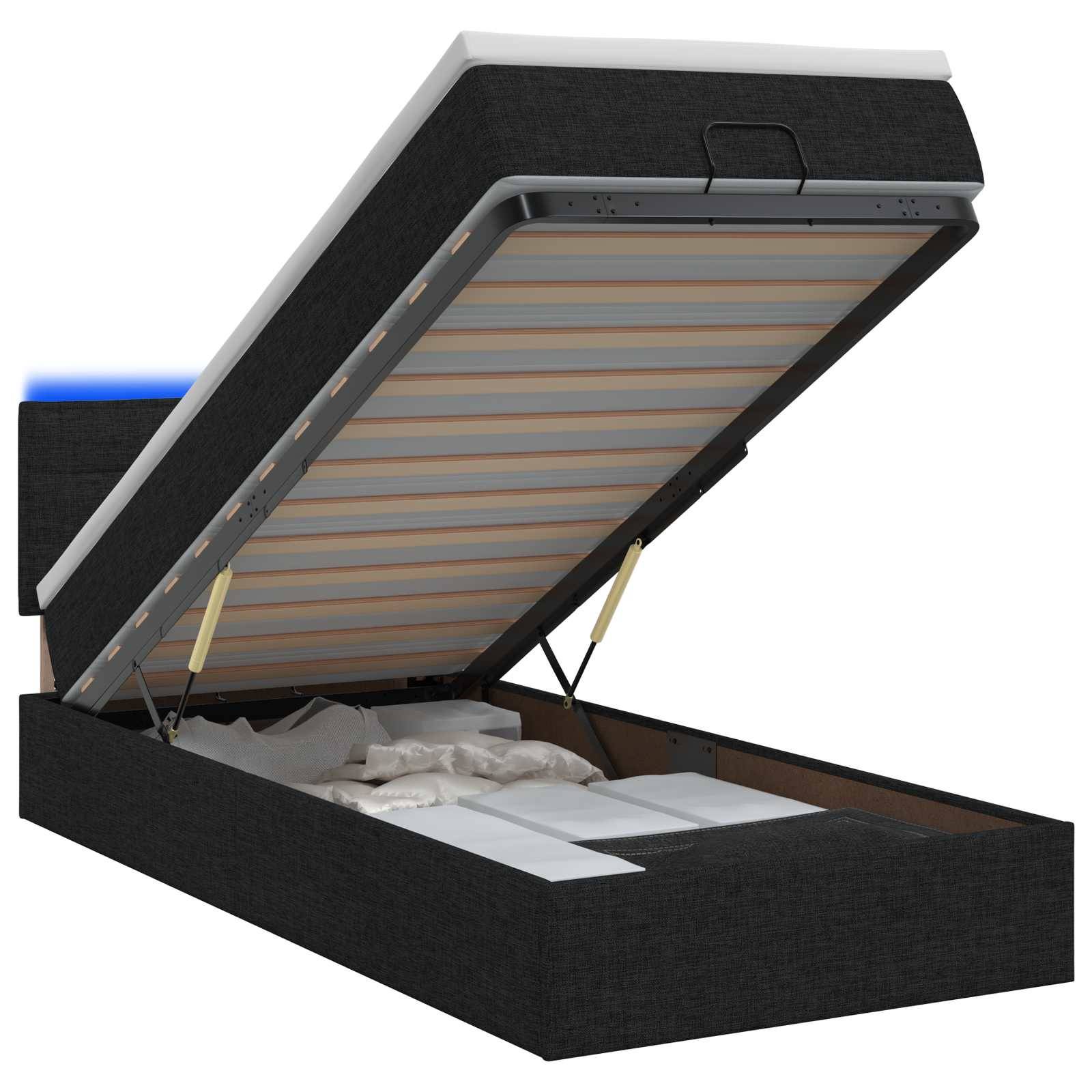 vidaXL Ottoman-Bett mit Matratze und LED Schwarz 100 x 200 cm Stoff