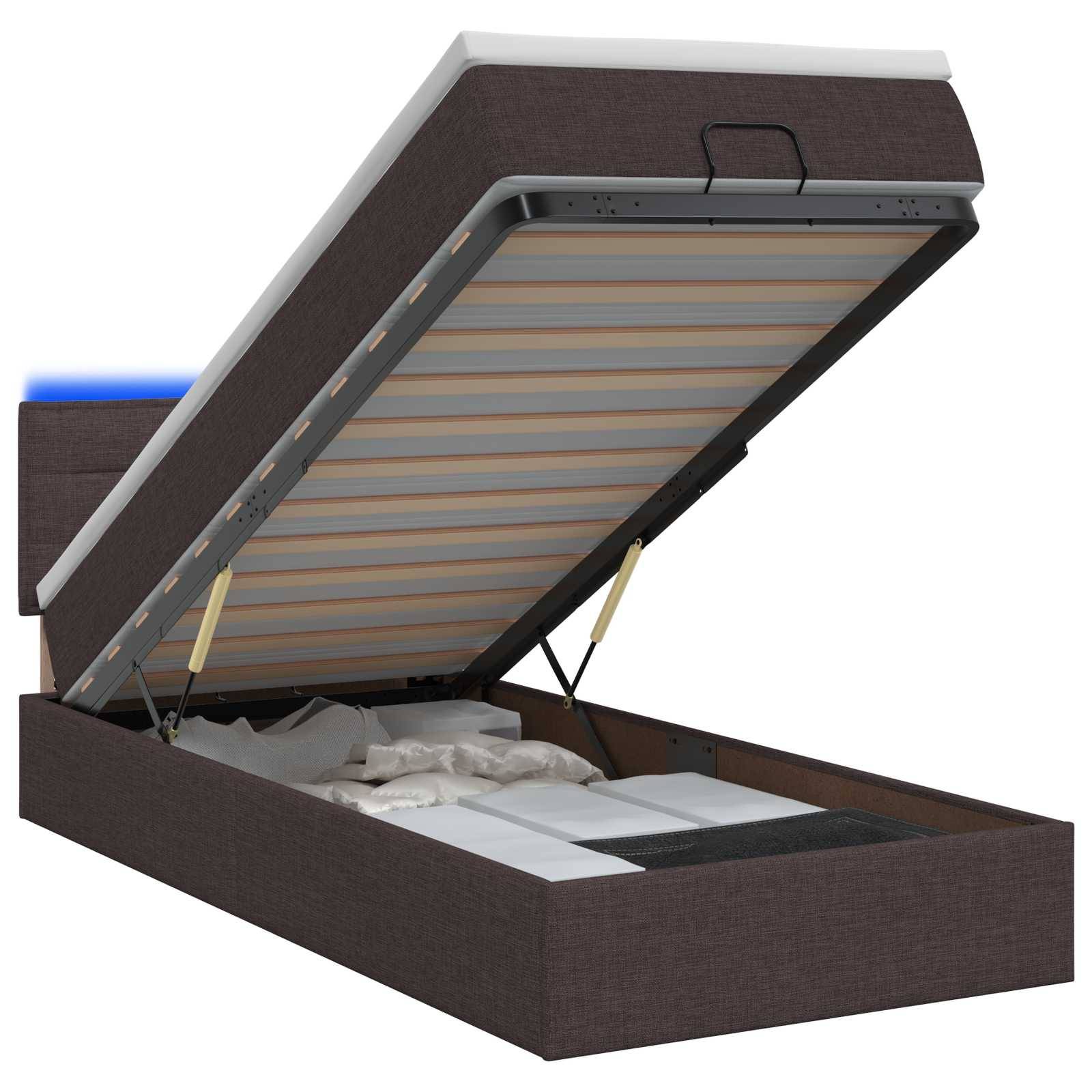vidaXL Ottoman-Bett mit Matratze und LED Dunkelbraun 90 x 200 cm Stoff