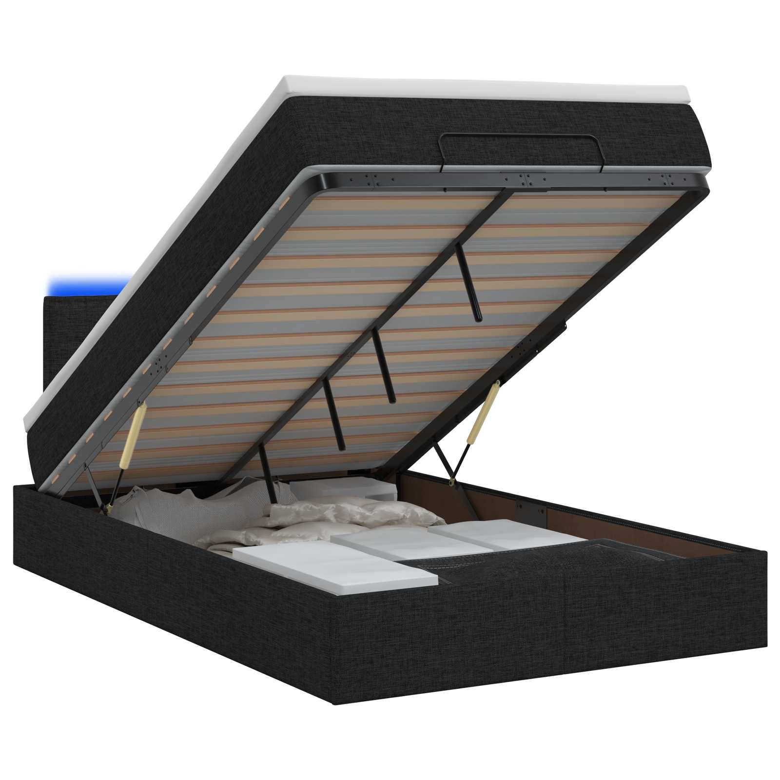 vidaXL Ottoman-Bett mit Matratze und LED Schwarz 120 x 190 cm Stoff