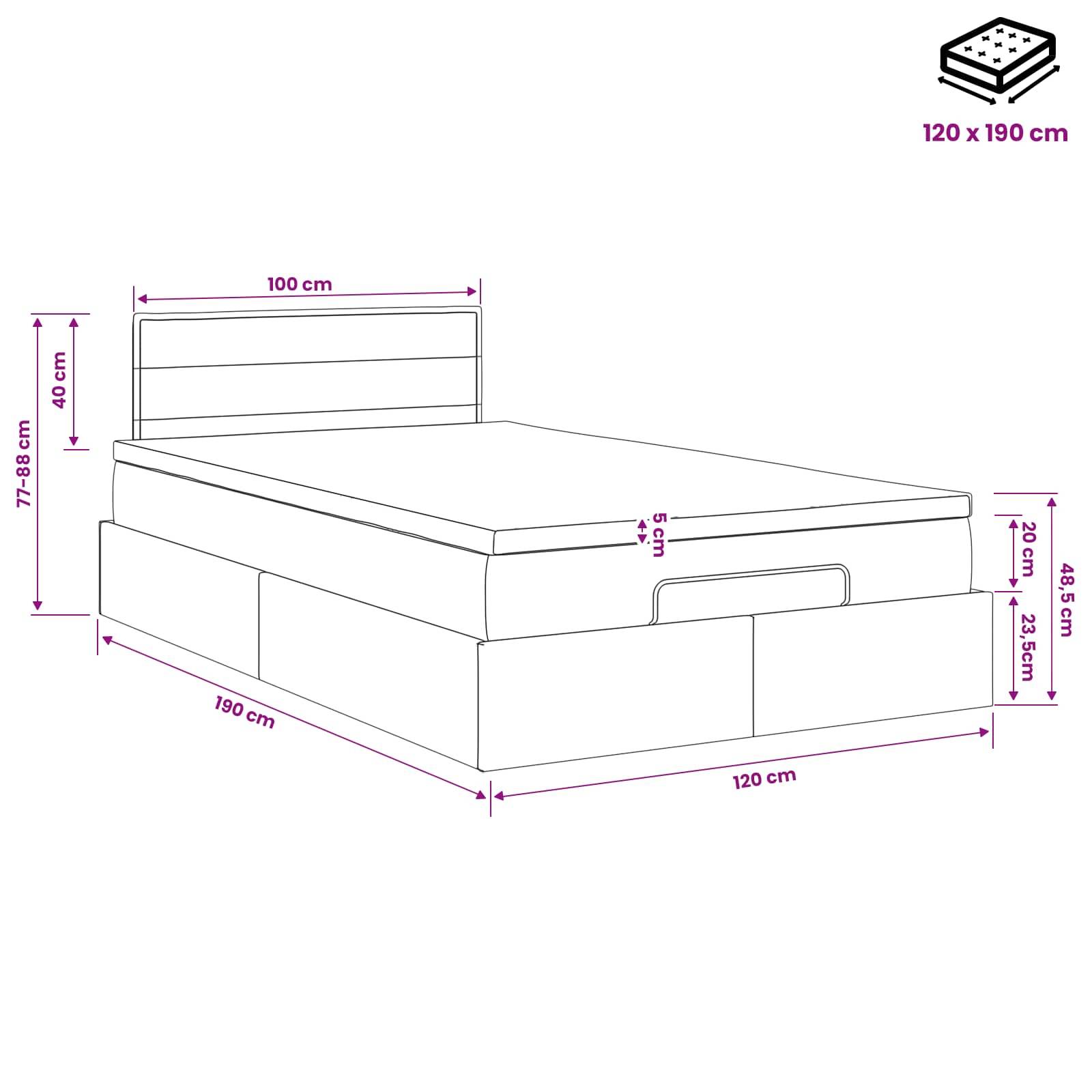 vidaXL Ottoman-Bett mit Matratze und LED Hellgrau 120 x 190 cm Stoff