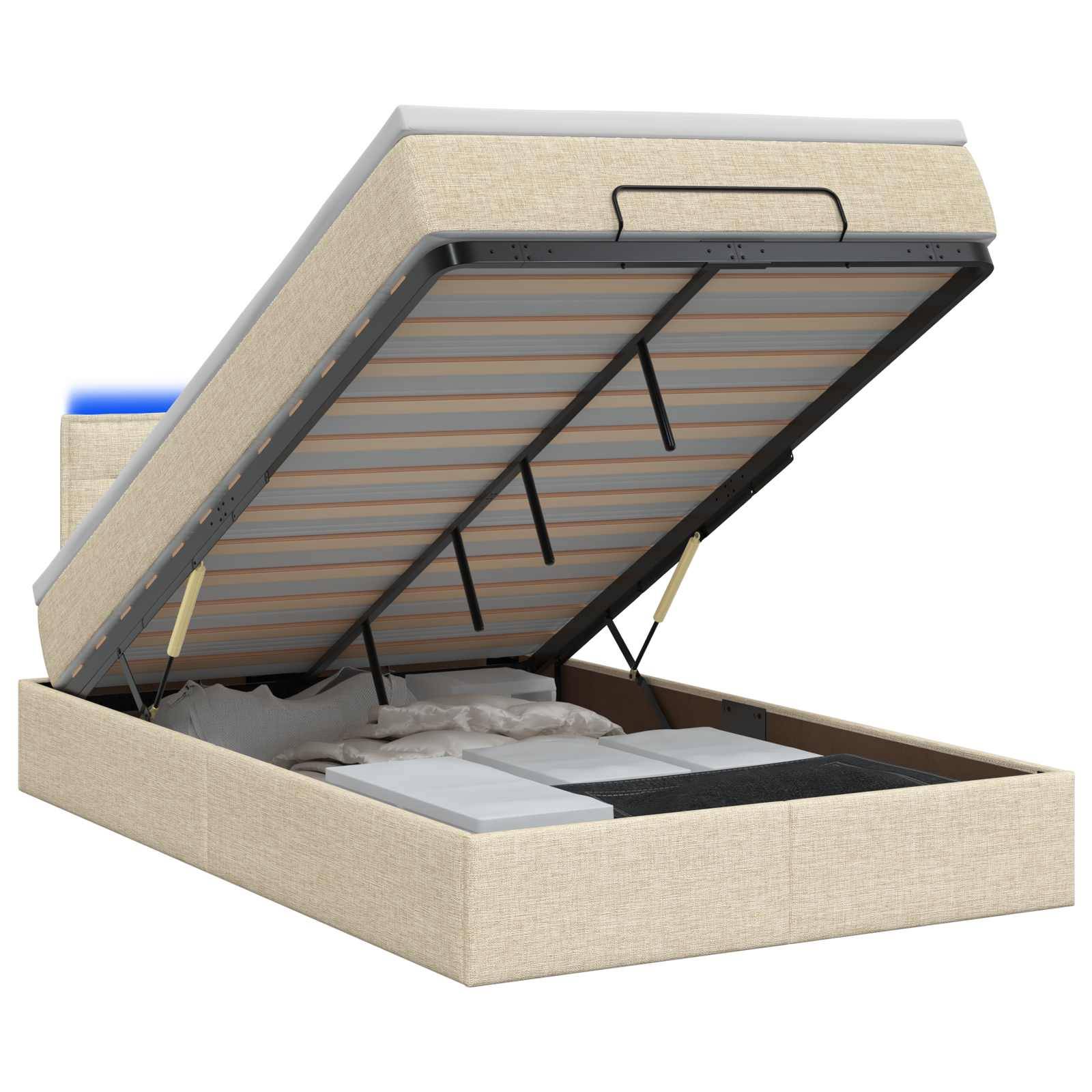 vidaXL Ottoman-Bett mit Matratze und LED Creme 120 x 190 cm Stoff