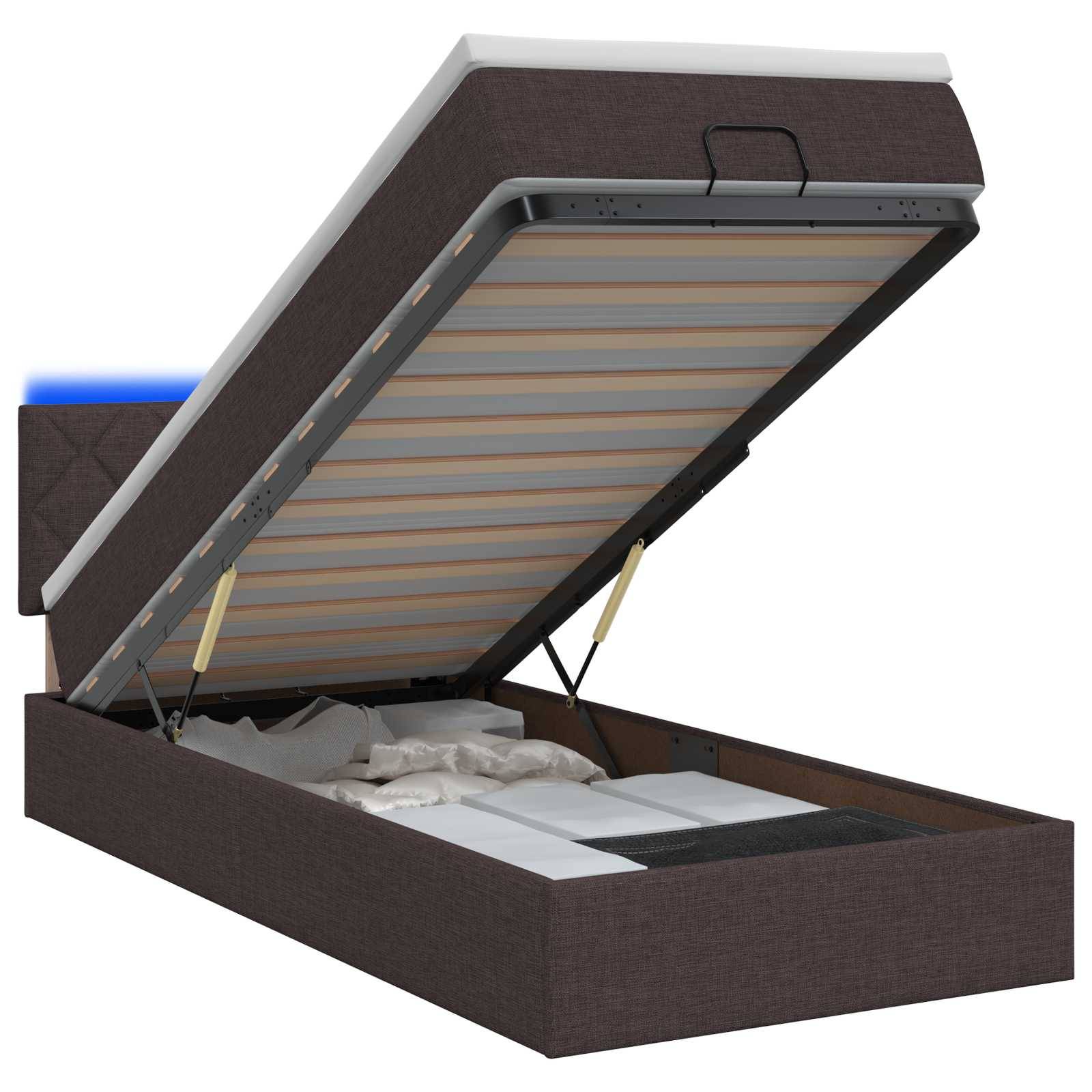 vidaXL Ottoman-Bett mit Matratze und LED Dunkelbraun 90 x 190 cm Stoff