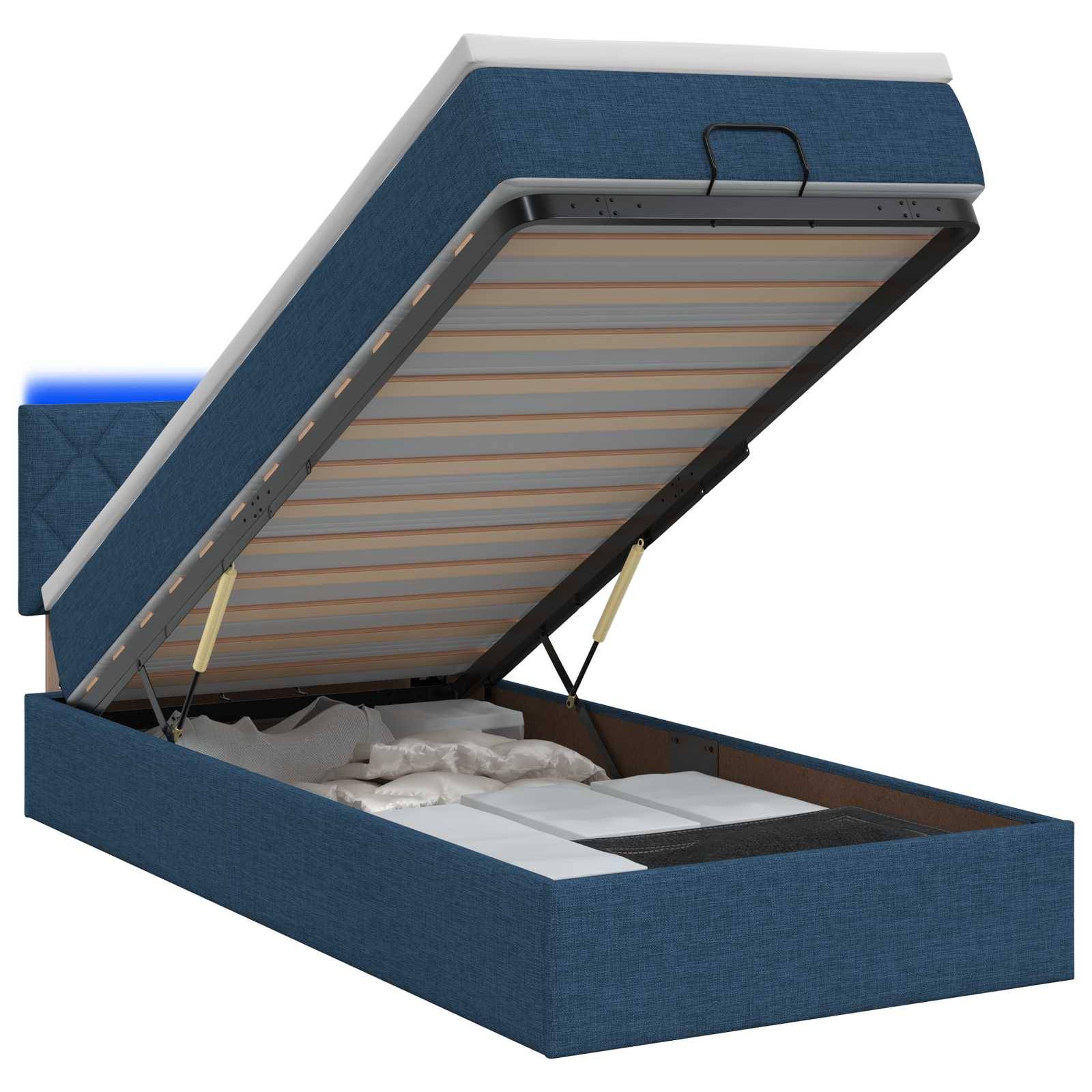 vidaXL Ottoman-Bett mit Matratze und LED Blau 100 x 200 cm Stoff