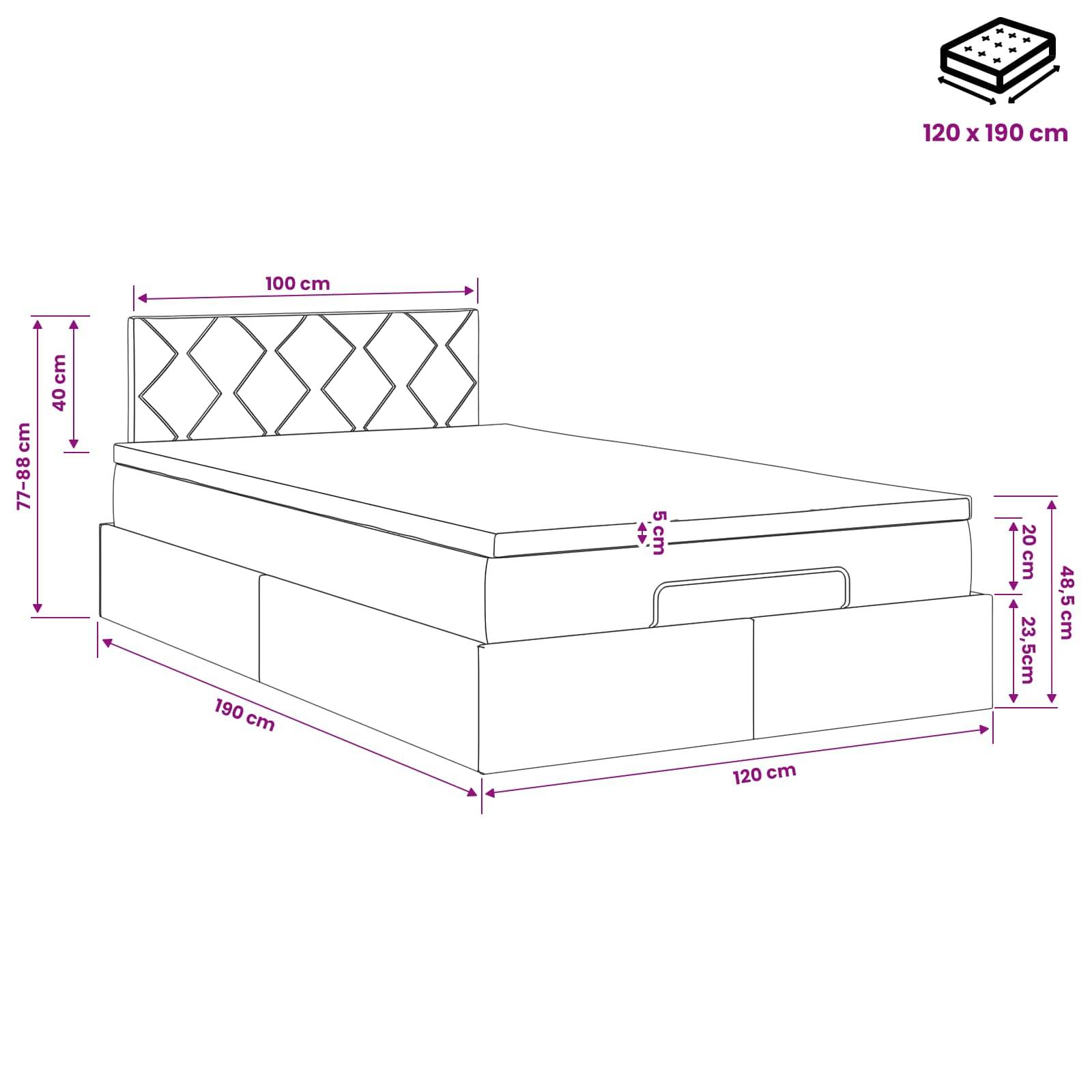 vidaXL Ottoman-Bett mit Matratze und LED Schwarz 120 x 190 cm Stoff