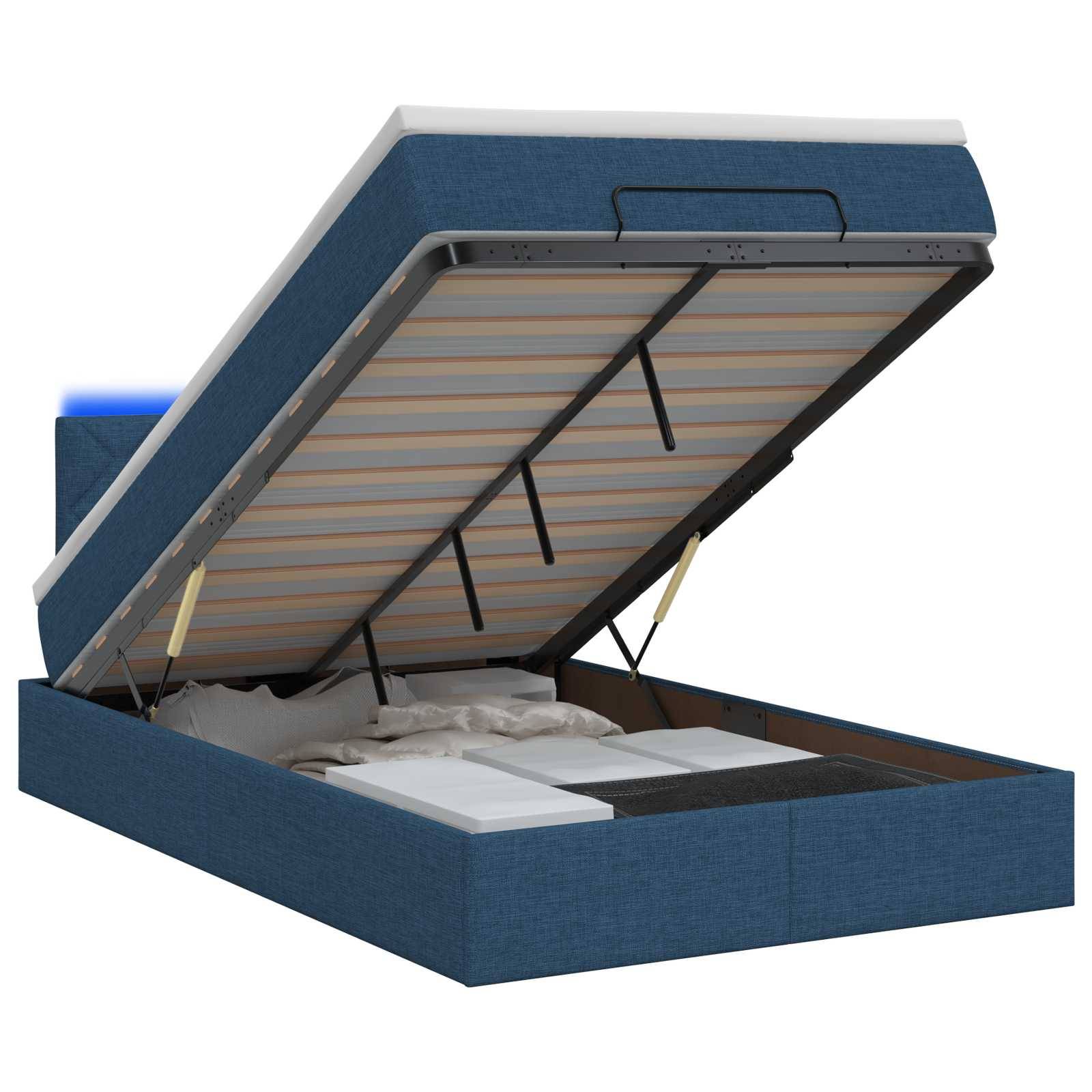 vidaXL Ottoman-Bett mit Matratze und LED Blau 120 x 190 cm Stoff
