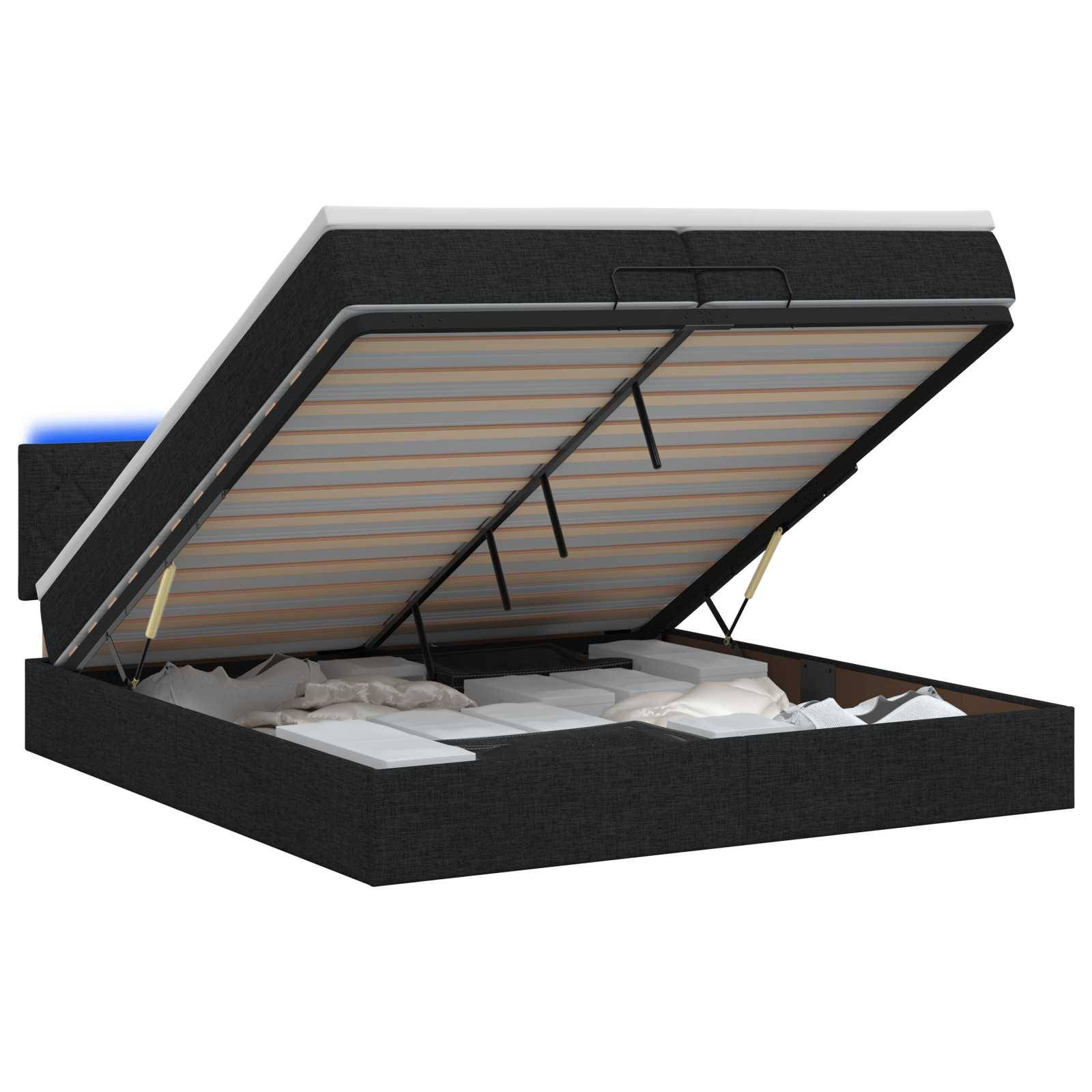 vidaXL Ottoman-Bett mit Matratze und LED Schwarz 200 x 200 cm Stoff