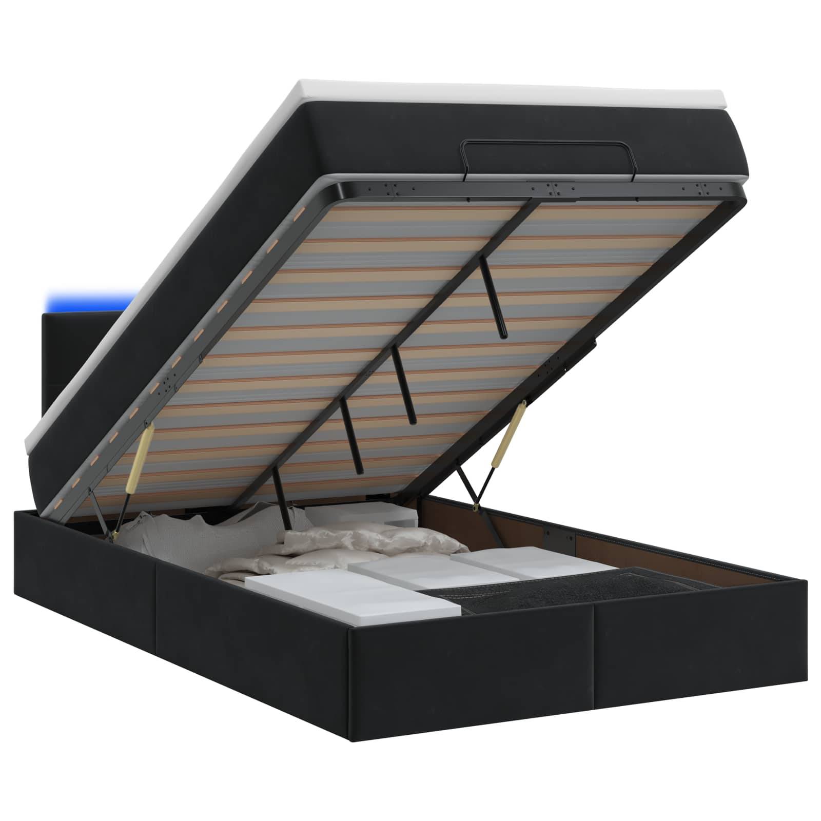 vidaXL Ottoman-Bett mit Matratze und LED Schwarz 120 x 190 cm Samt