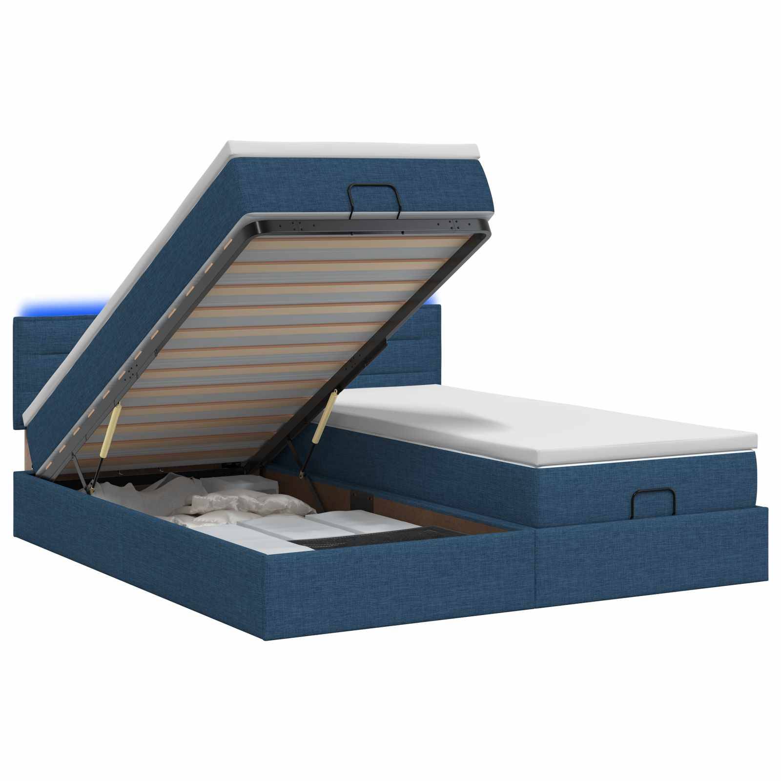vidaXL Ottoman-Bett mit Matratze und LED Blau 160 x 200 cm Stoff