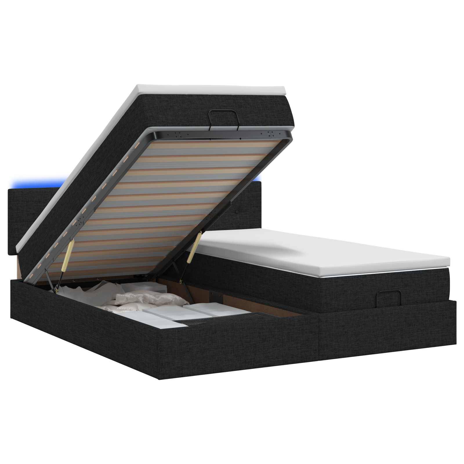 vidaXL Ottoman-Bett mit Matratze und LED Schwarz 160 x 200 cm Stoff