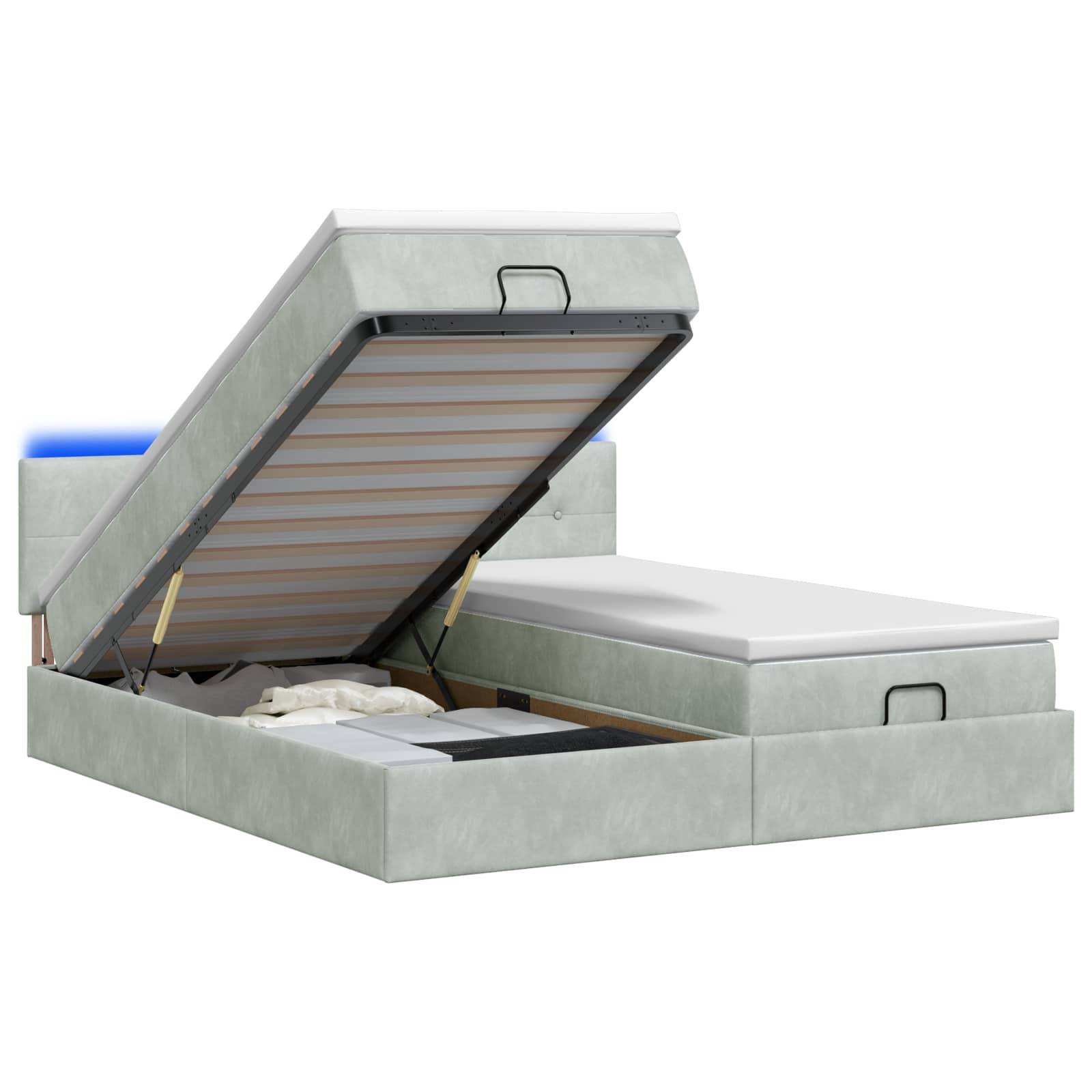 vidaXL Ottoman-Bett mit Matratze und LED Hellgrau 200 x 200 cm Samt