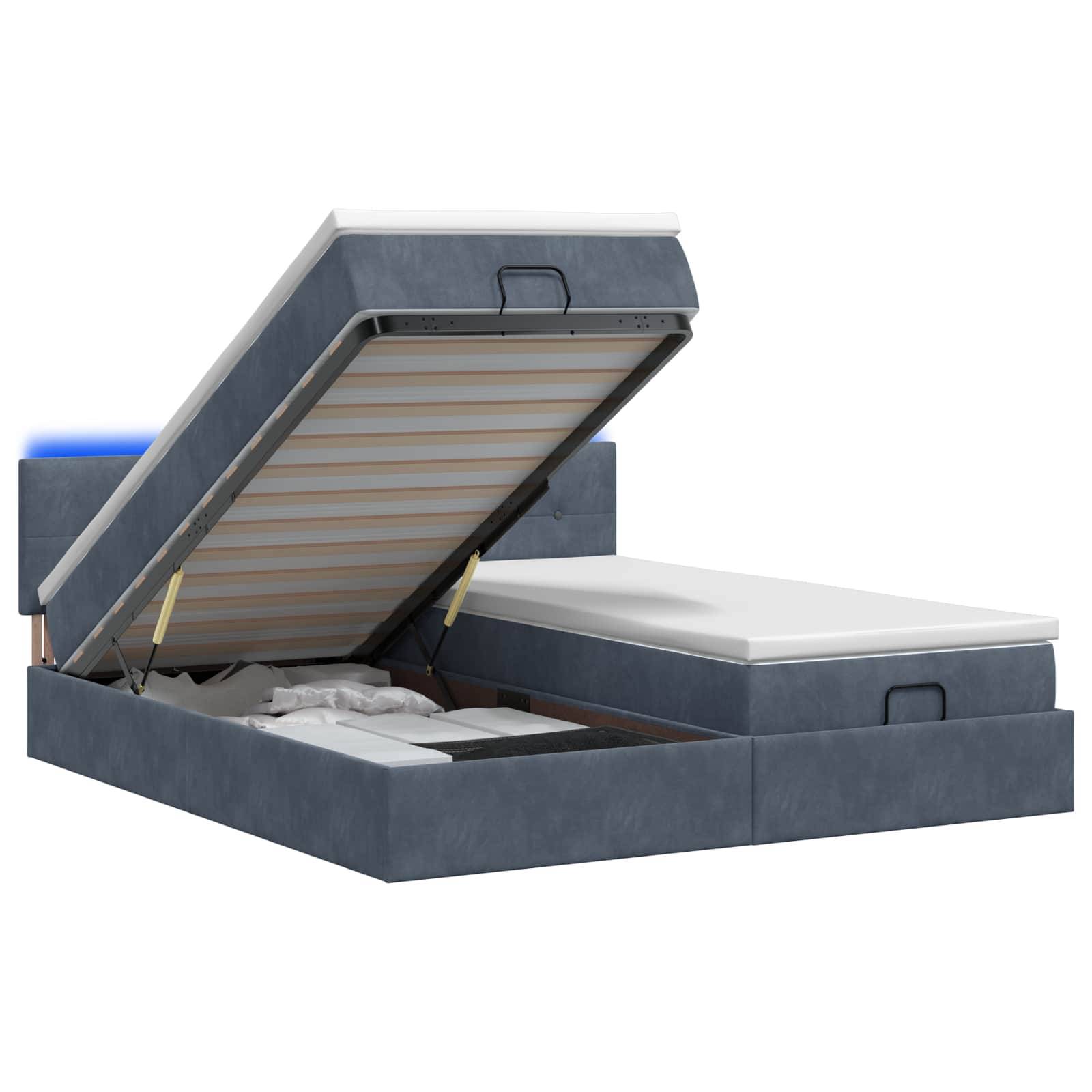 vidaXL Ottoman-Bett mit Matratze und LED Dunkelgrau 160 x 200 cm Samt