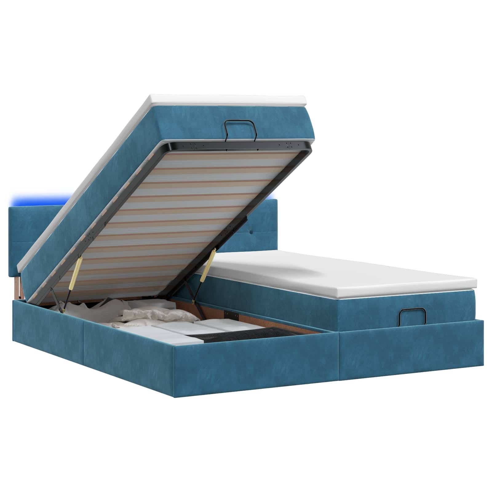 vidaXL Ottoman-Bett mit Matratze und LED Dunkelblau 180 x 200 cm Samt
