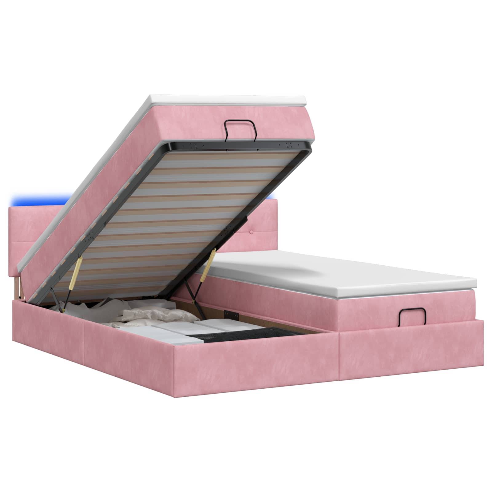vidaXL Ottoman-Bett mit Matratze und LED Rosa 180 x 200 cm Samt