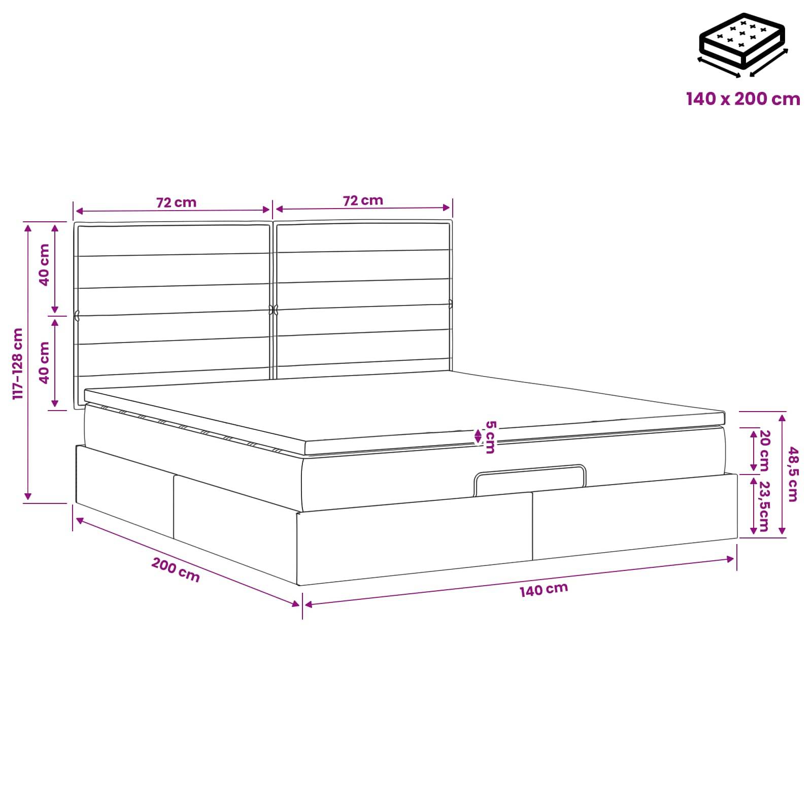 vidaXL Ottoman Bett mit Matratze Hellgrau 140 x 200 cm Stoff