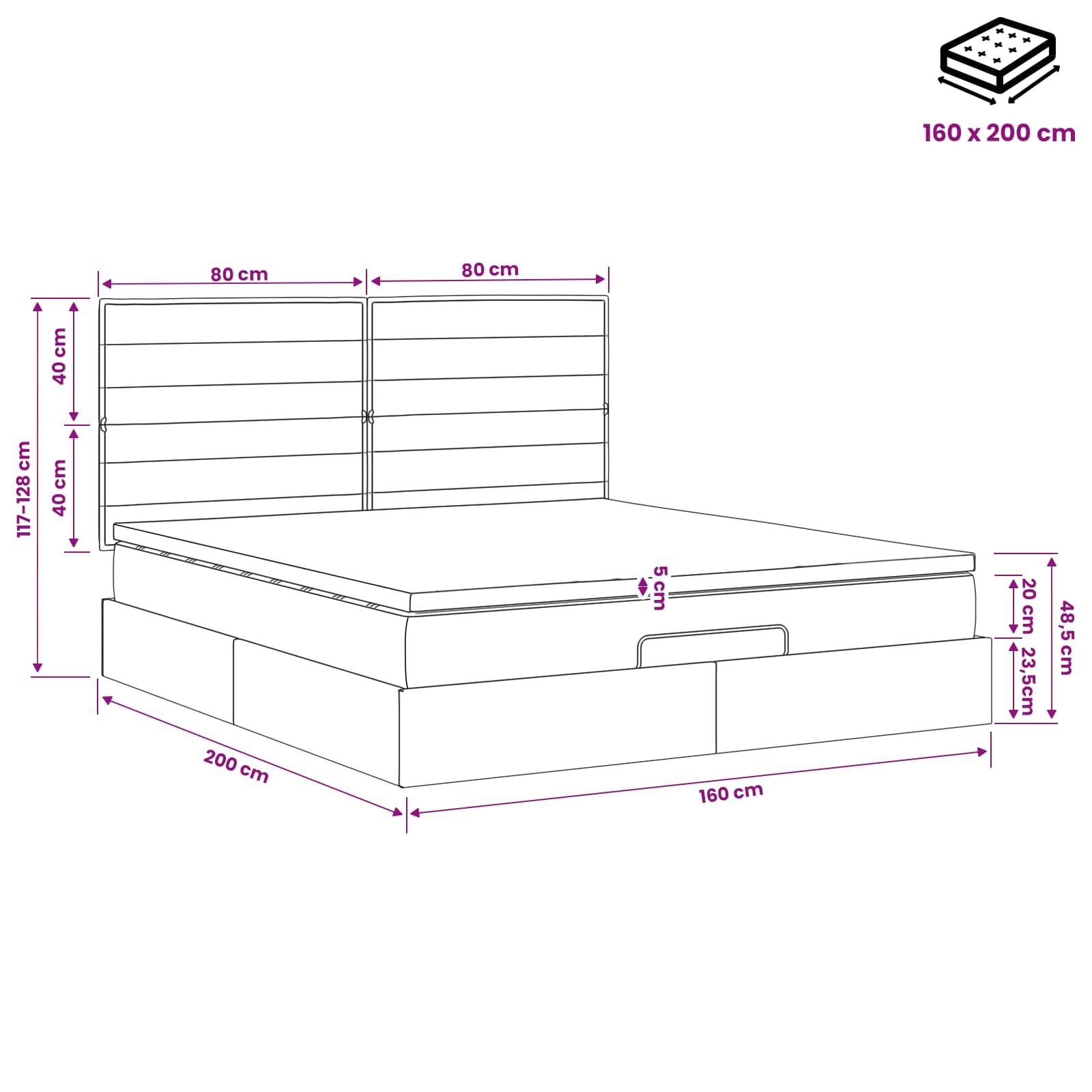 vidaXL Ottoman-Bett mit Matratze und LED Dunkelgrau 160 x 200 cm Stoff