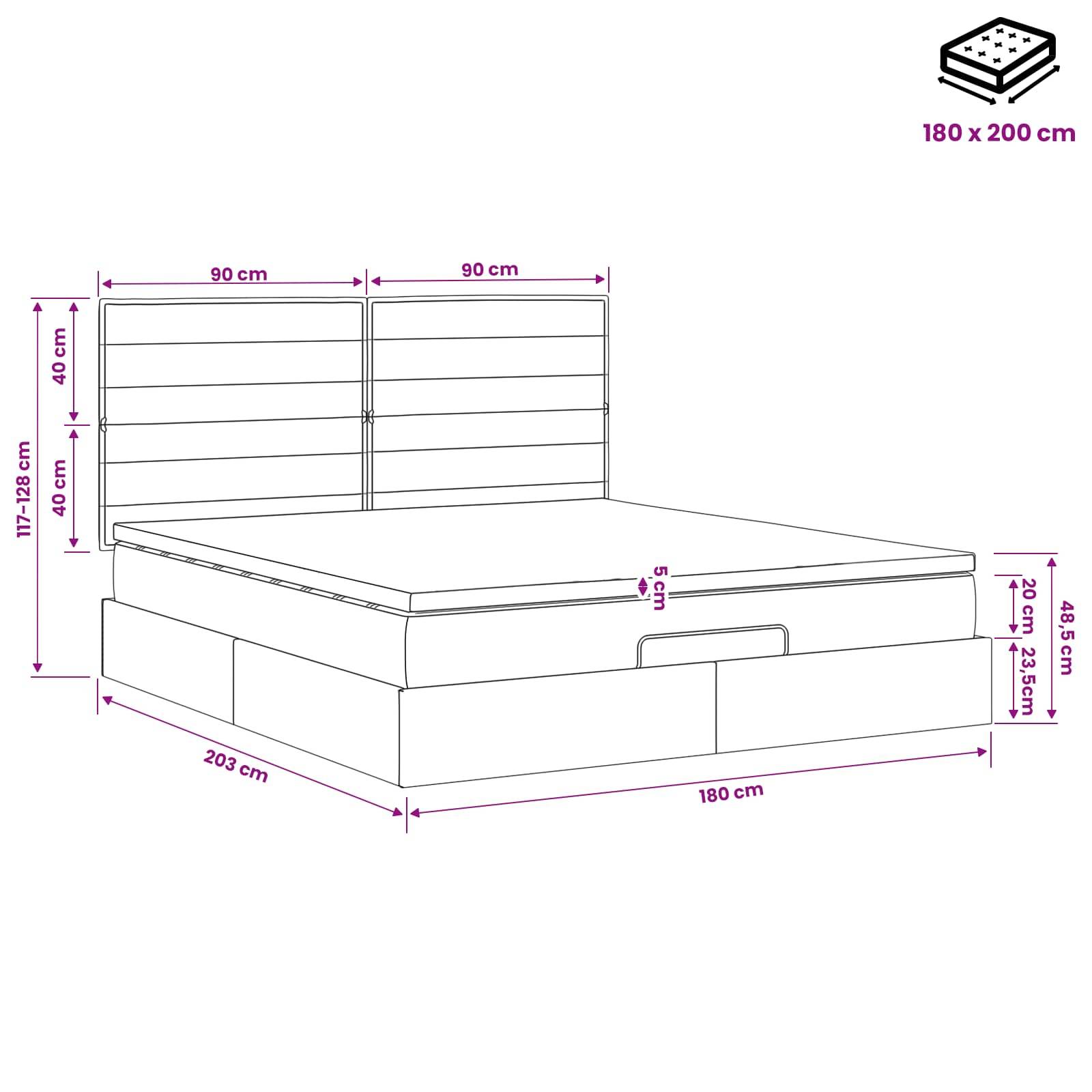 vidaXL Ottoman-Bett mit Matratze und LED Schwarz 180 x 200 cm Stoff