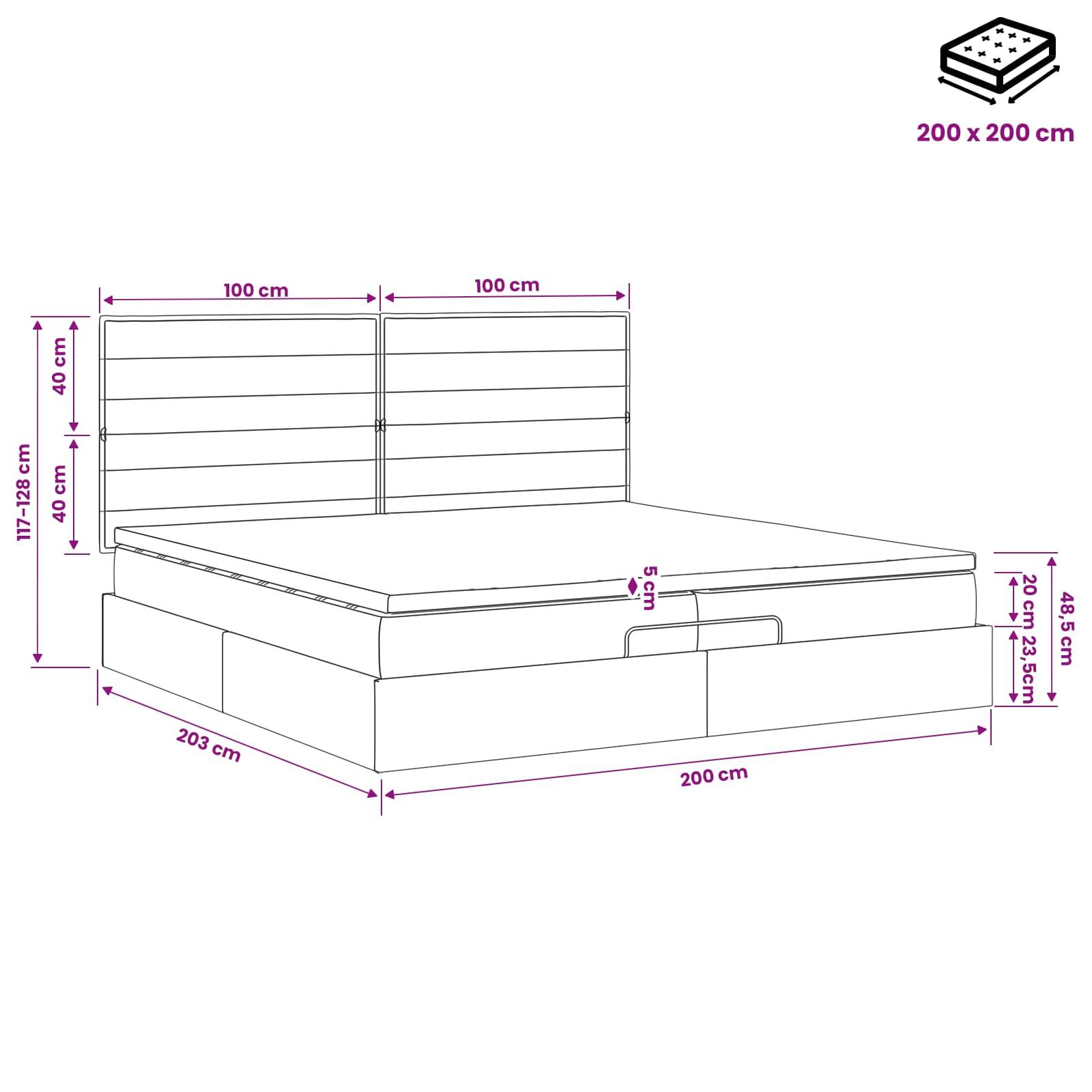 vidaXL Ottoman Bett mit Matratze Dunkelgrau 200 x 200 cm Stoff