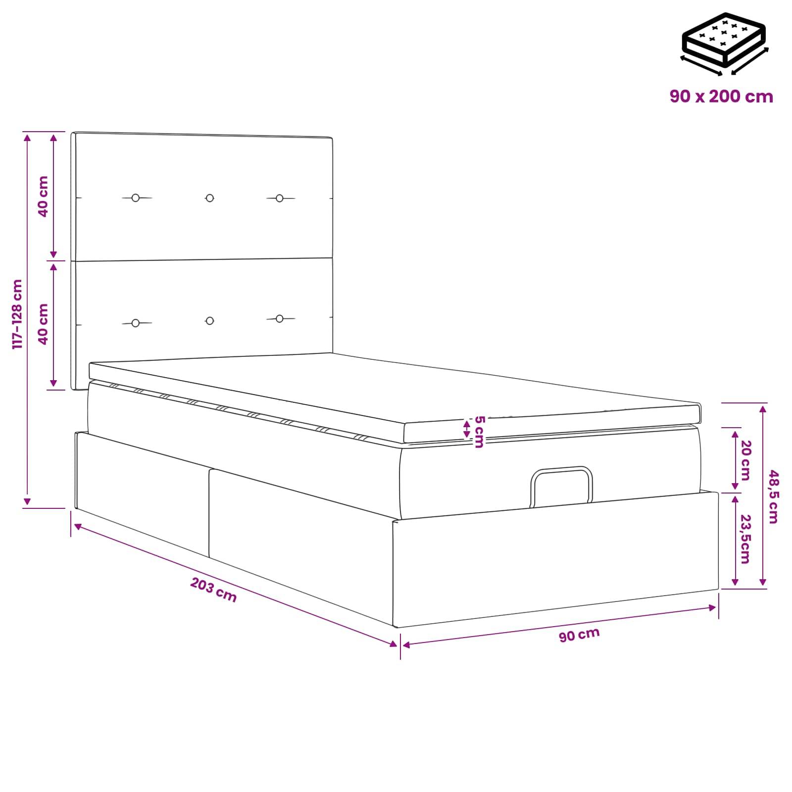 vidaXL Ottoman-Bett mit Matratze und LED Hellgrau 90 x 200 cm Stoff