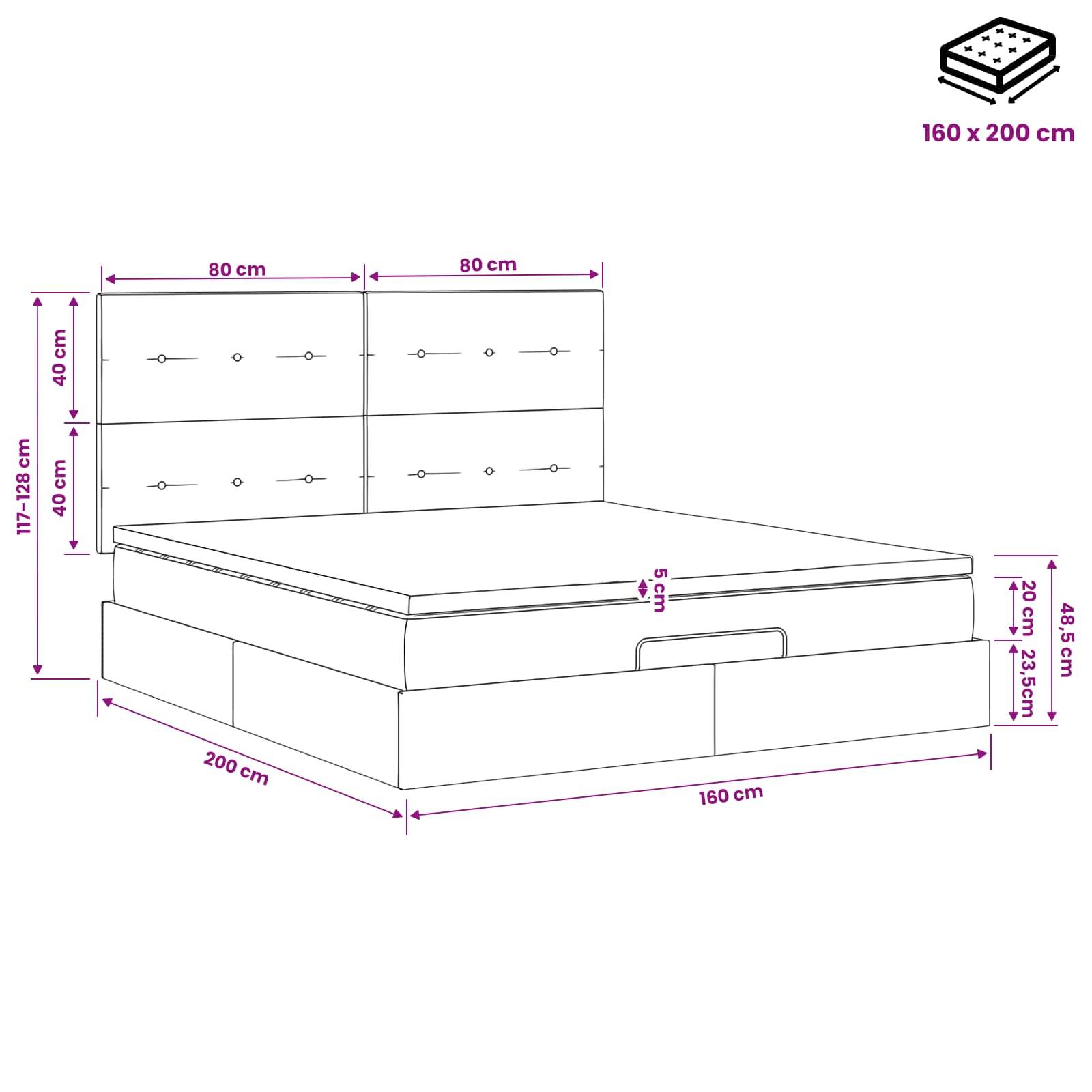 vidaXL Ottoman-Bett mit Matratze und LED Schwarz 160 x 200 cm Stoff