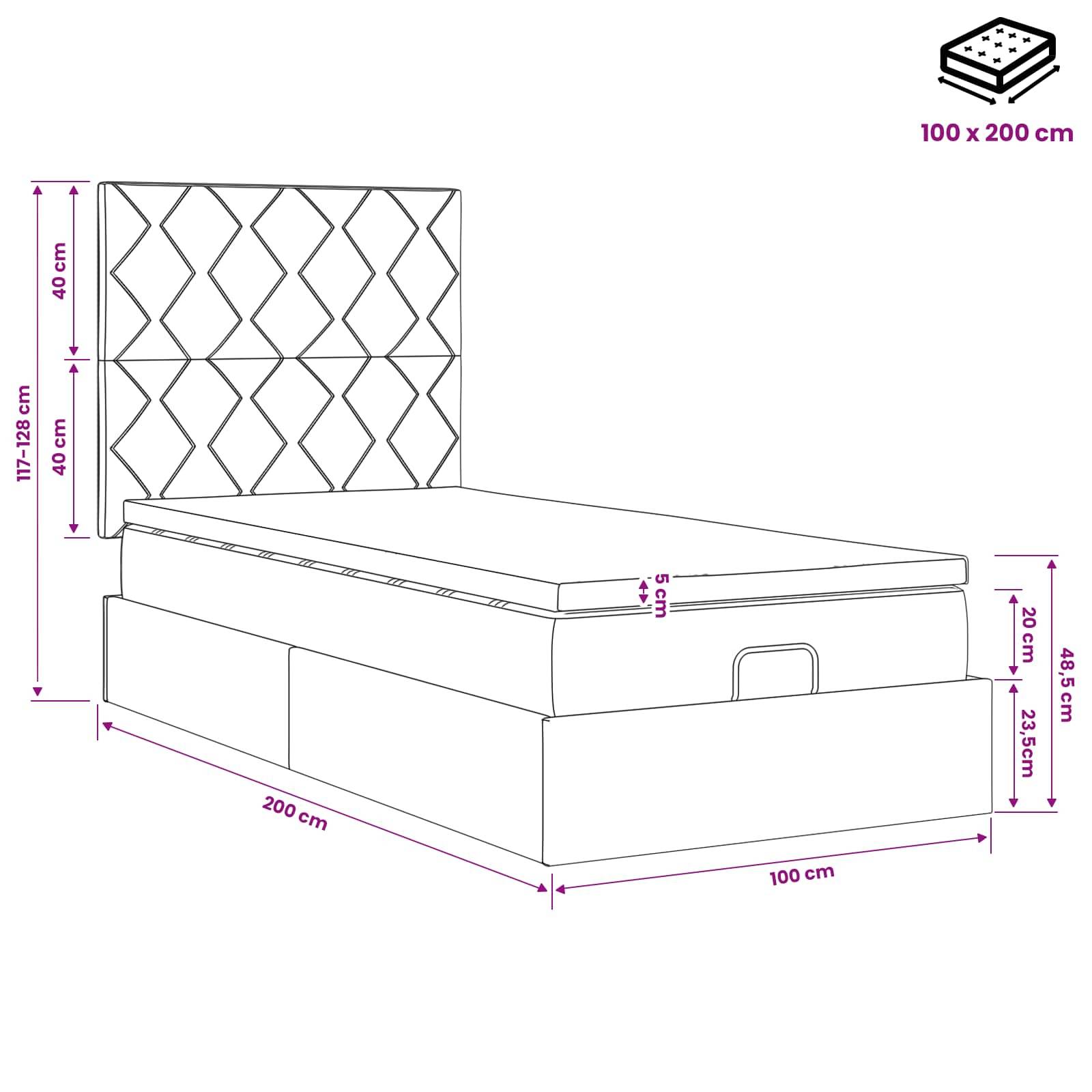 vidaXL Ottoman-Bett mit Matratze und LED Dunkelbraun 100 x 200 cm