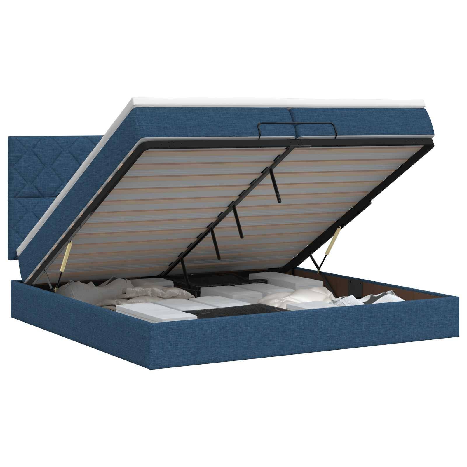 vidaXL Ottoman Bett mit Matratze mit Kopfteil Blau 200 x 200 cm Stoff