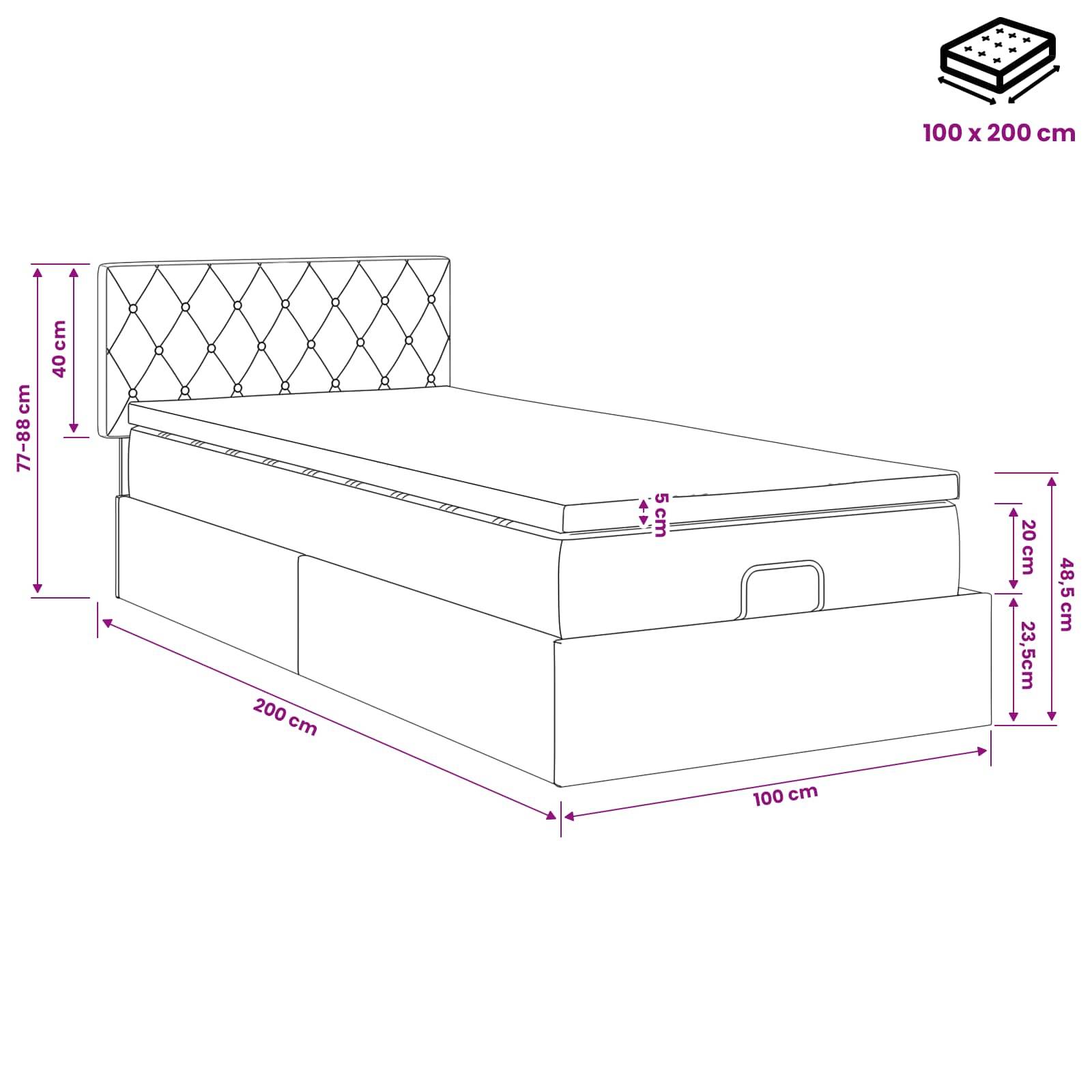 vidaXL Ottoman Bett mit Matratze Dunkelgrün 100 x 200 cm Samt