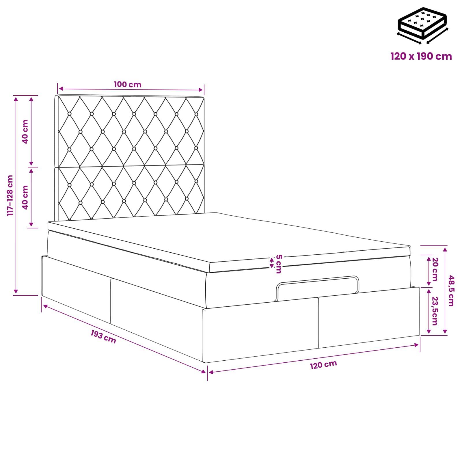 vidaXL Ottoman Bett mit Matratze Hellgrau 120 x 190 cm Samt