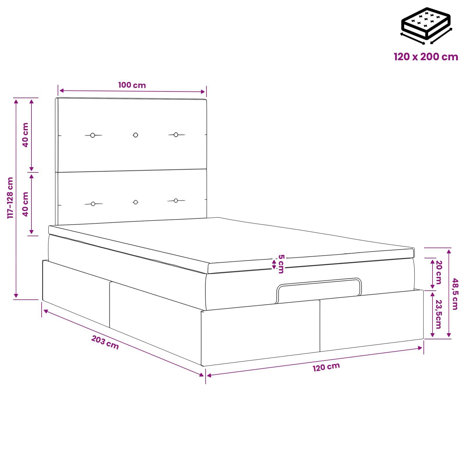 vidaXL Ottoman-Bett mit Matratze und LED Dunkelgrau 120 x 200 cm Samt