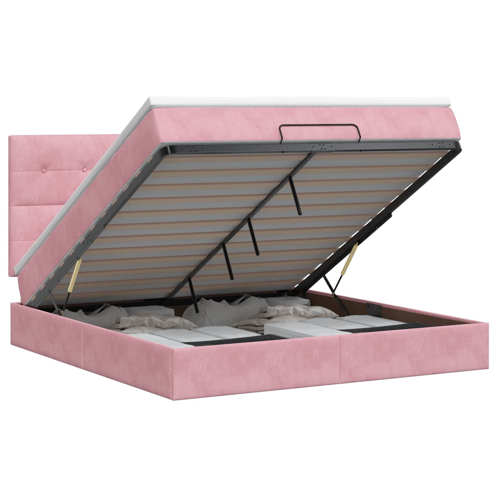 vidaXL Ottoman Bett mit Matratze mit Kopfteil Rosa 140 x 190 cm Samt
