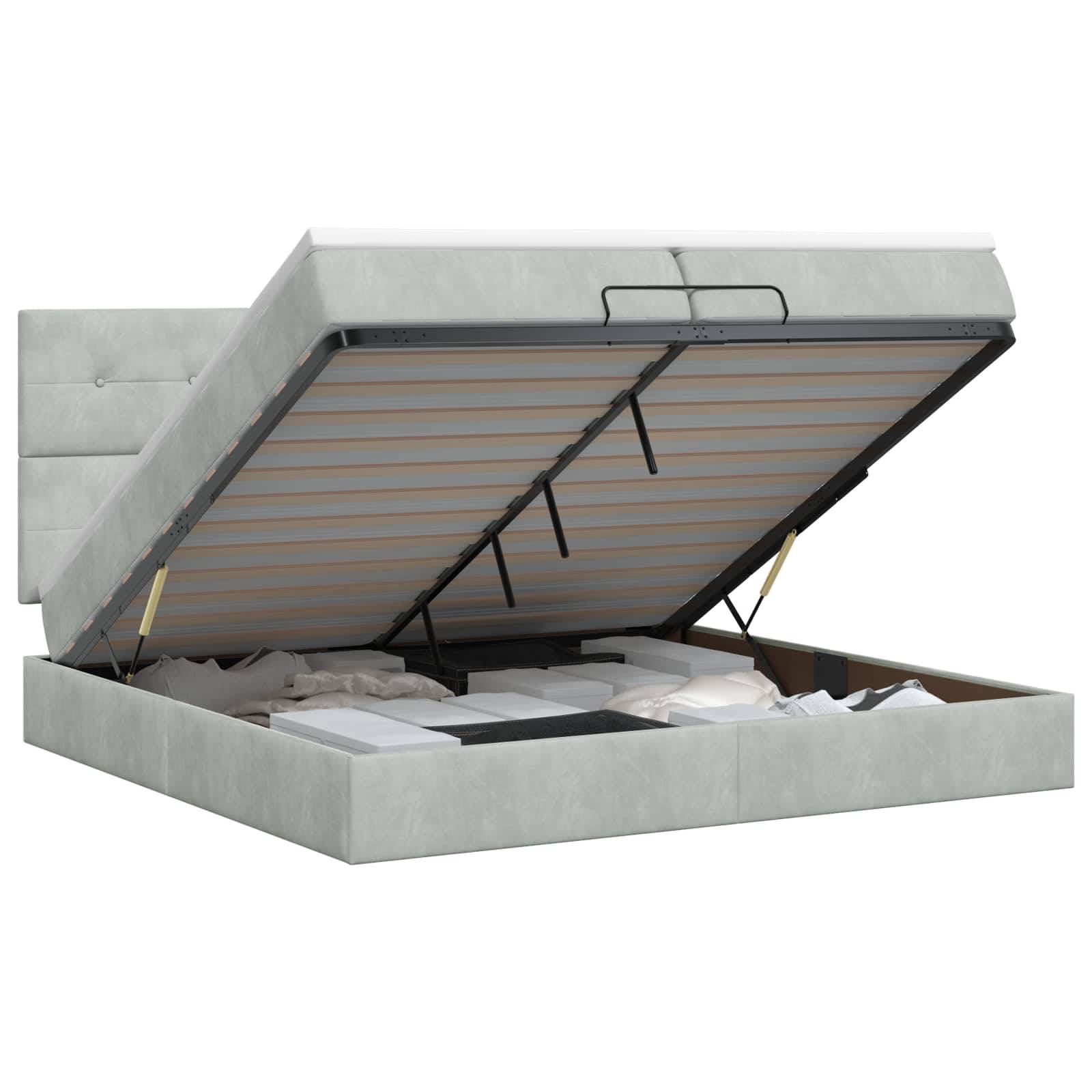 vidaXL Ottoman Bett mit Matratze Hellgrau 200 x 200 cm Samt
