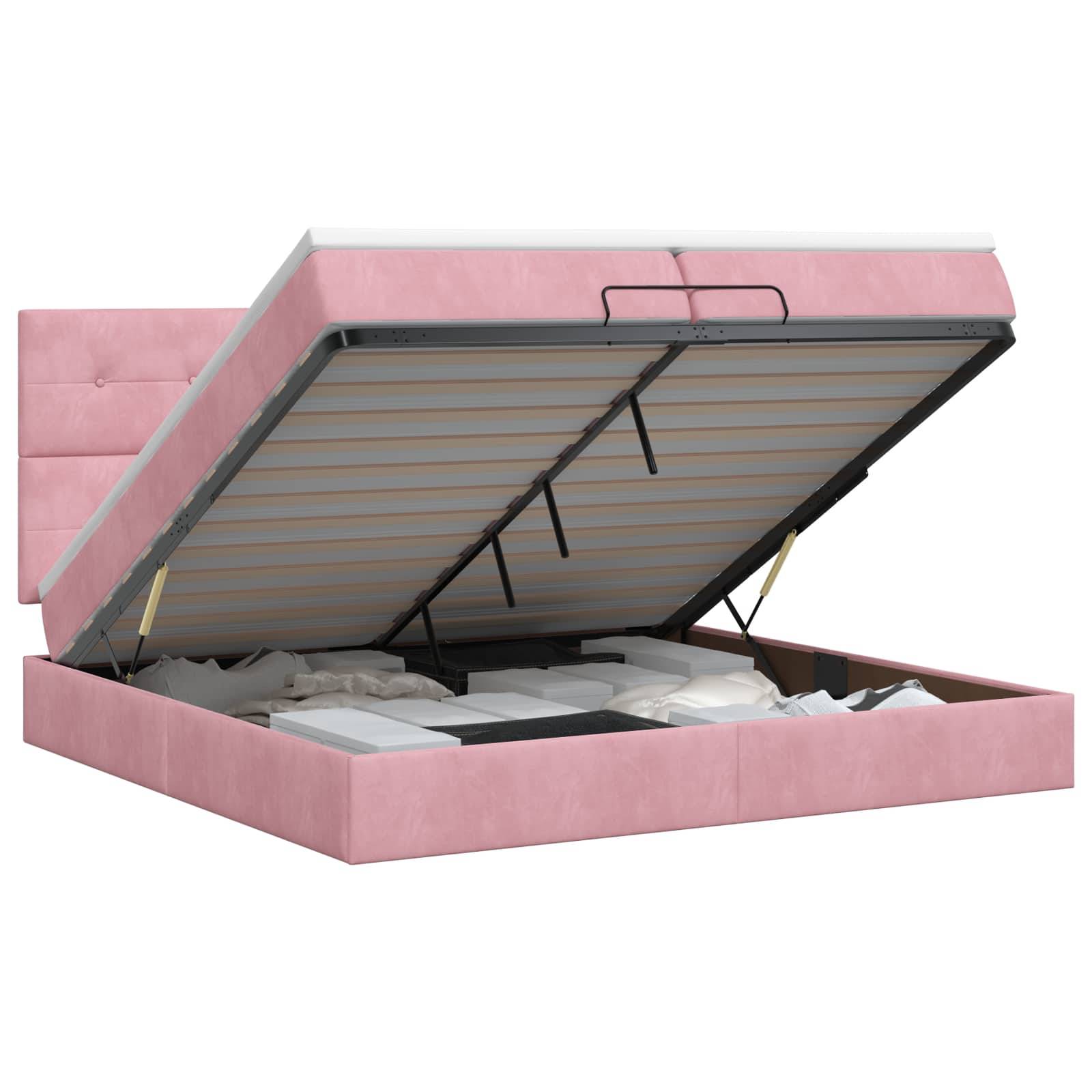 vidaXL Ottoman Bett mit Matratze mit Kopfteil Rosa 200 x 200 cm Samt