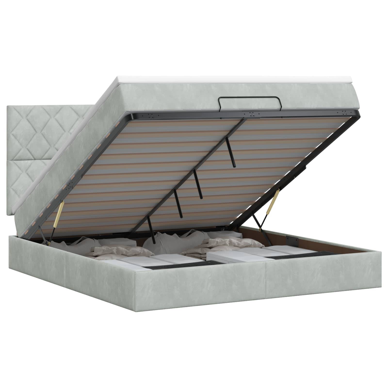vidaXL Ottoman Bett mit Matratze Hellgrau 140 x 190 cm Samt