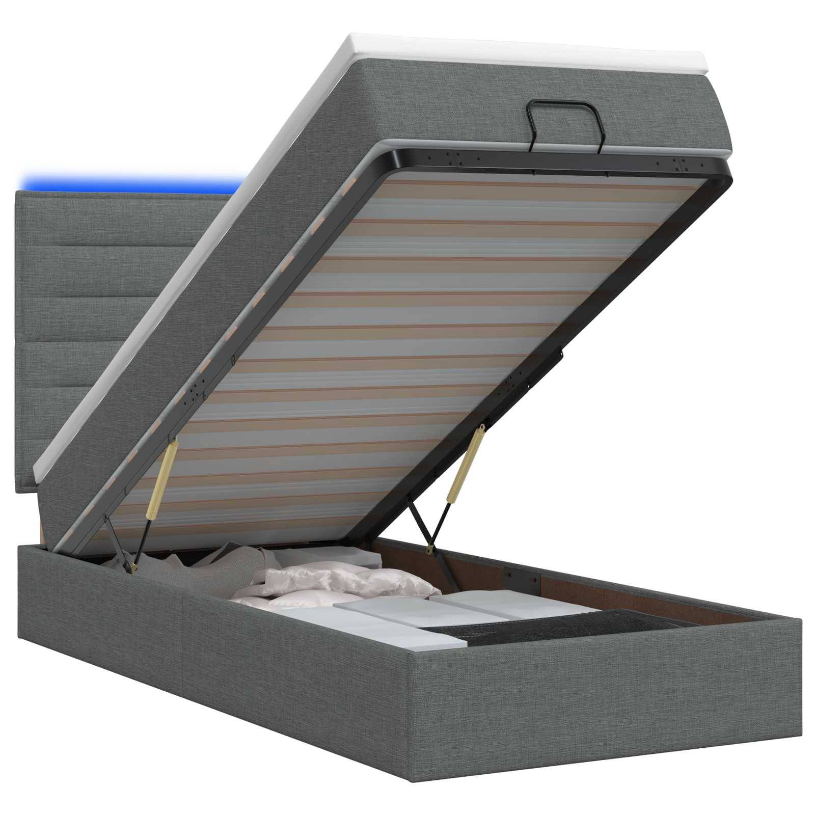 vidaXL Ottoman-Bett mit Matratze und LED Dunkelgrau 80 x 200 cm Stoff