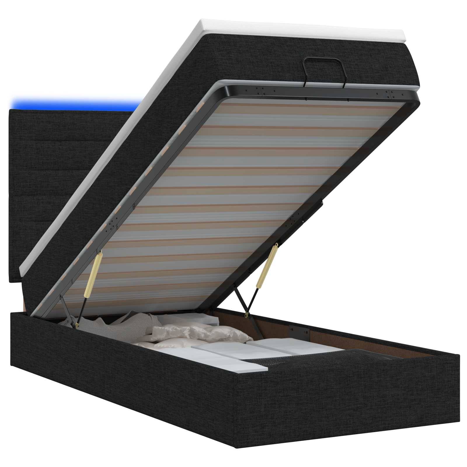 vidaXL Ottoman-Bett mit Matratze und LED Schwarz 80 x 200 cm Stoff